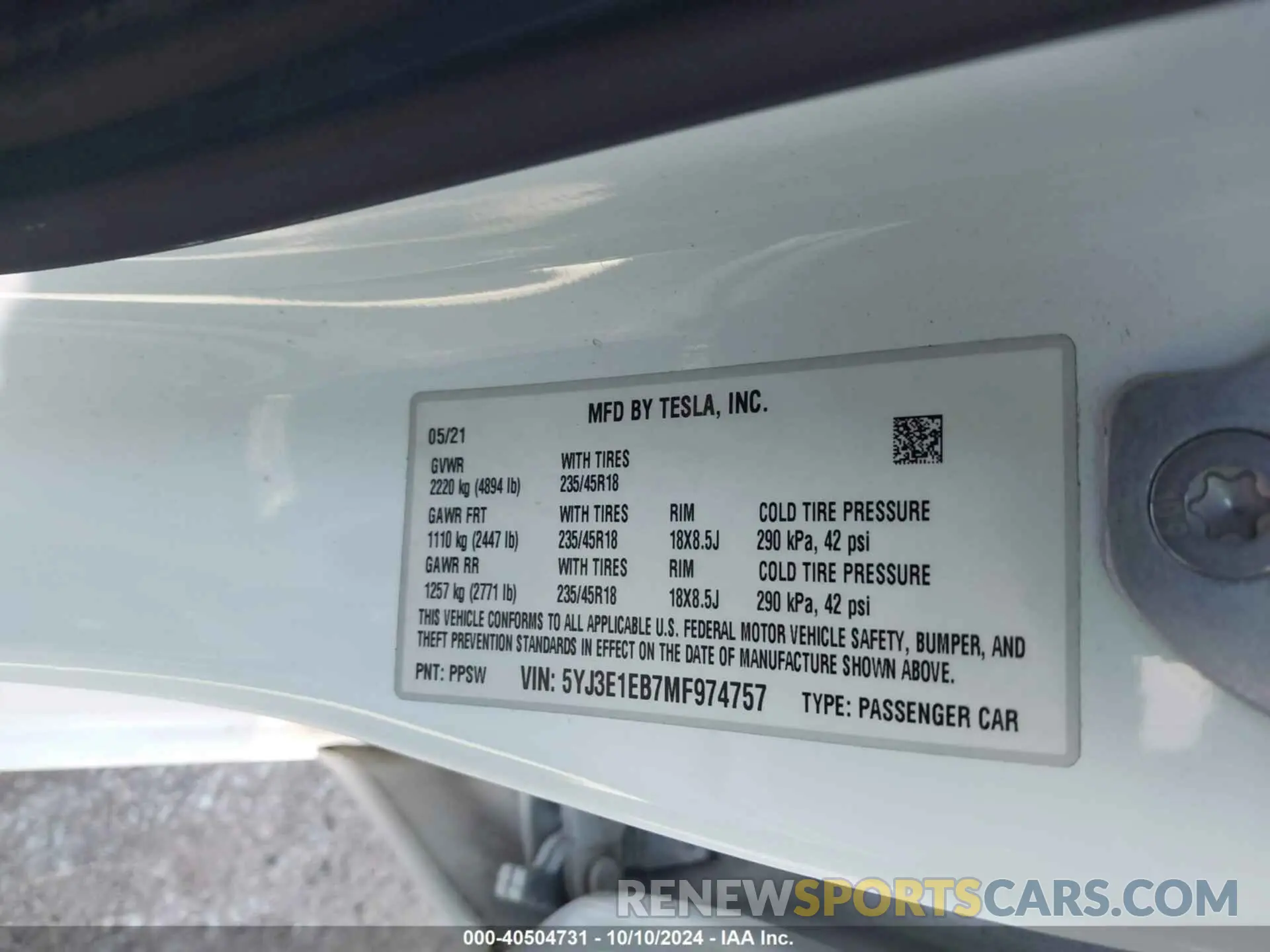9 Photograph of a damaged car 5YJ3E1EB7MF974757 TESLA MODEL 3 2021