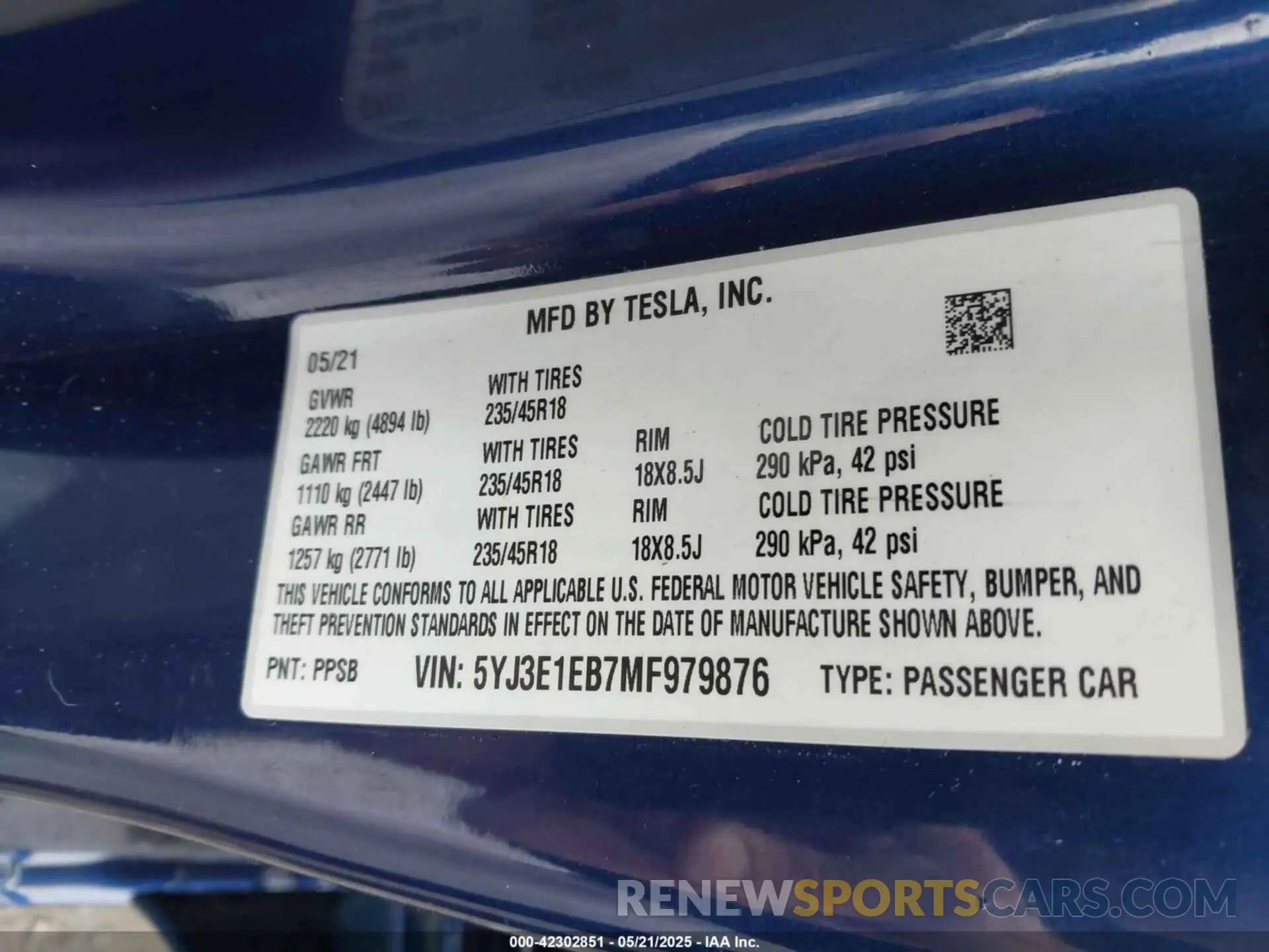 9 Photograph of a damaged car 5YJ3E1EB7MF979876 TESLA MODEL 3 2021