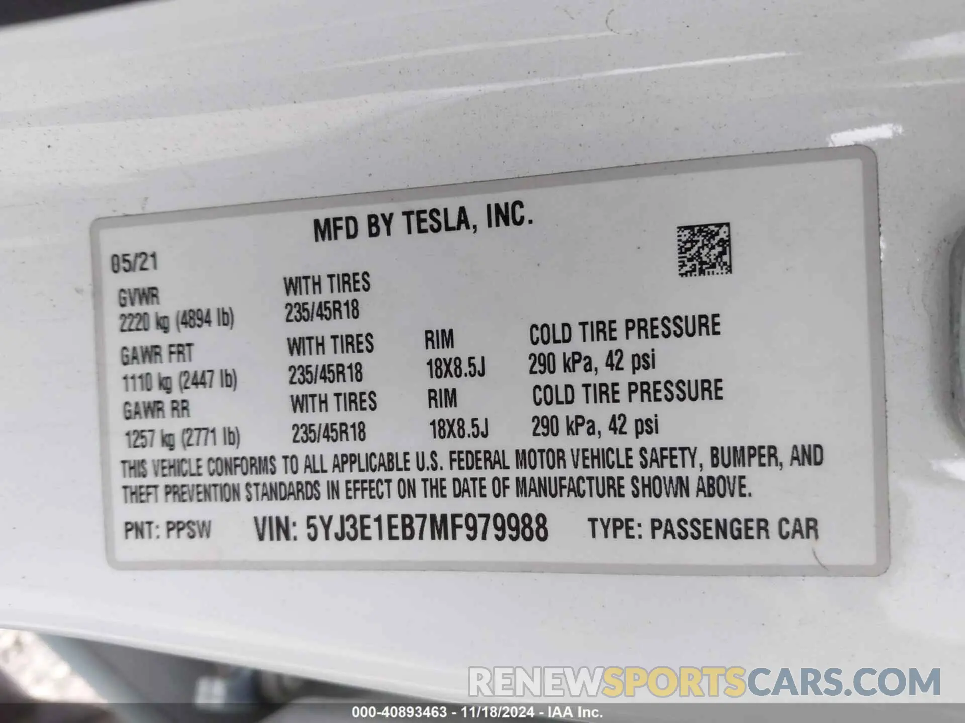 9 Photograph of a damaged car 5YJ3E1EB7MF979988 TESLA MODEL 3 2021