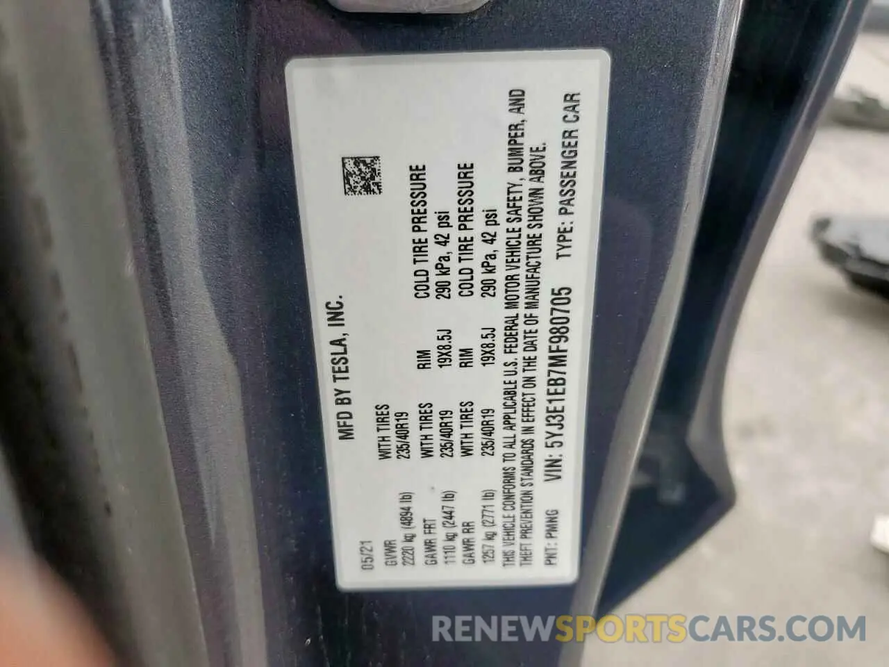 13 Photograph of a damaged car 5YJ3E1EB7MF980705 TESLA MODEL 3 2021