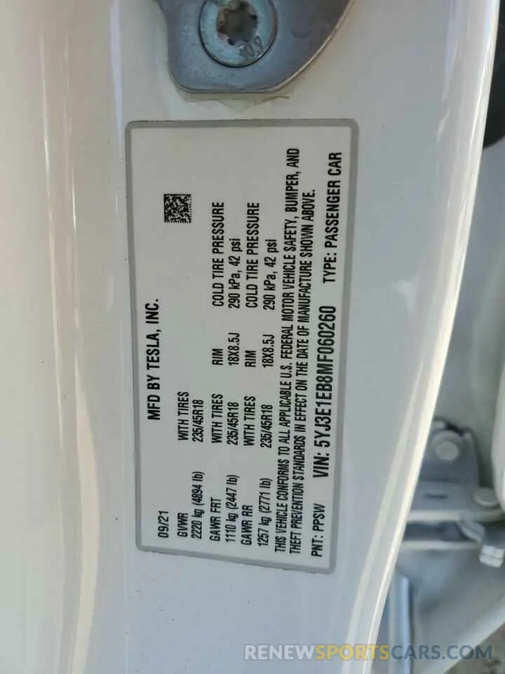 13 Photograph of a damaged car 5YJ3E1EB8MF060260 TESLA MODEL 3 2021