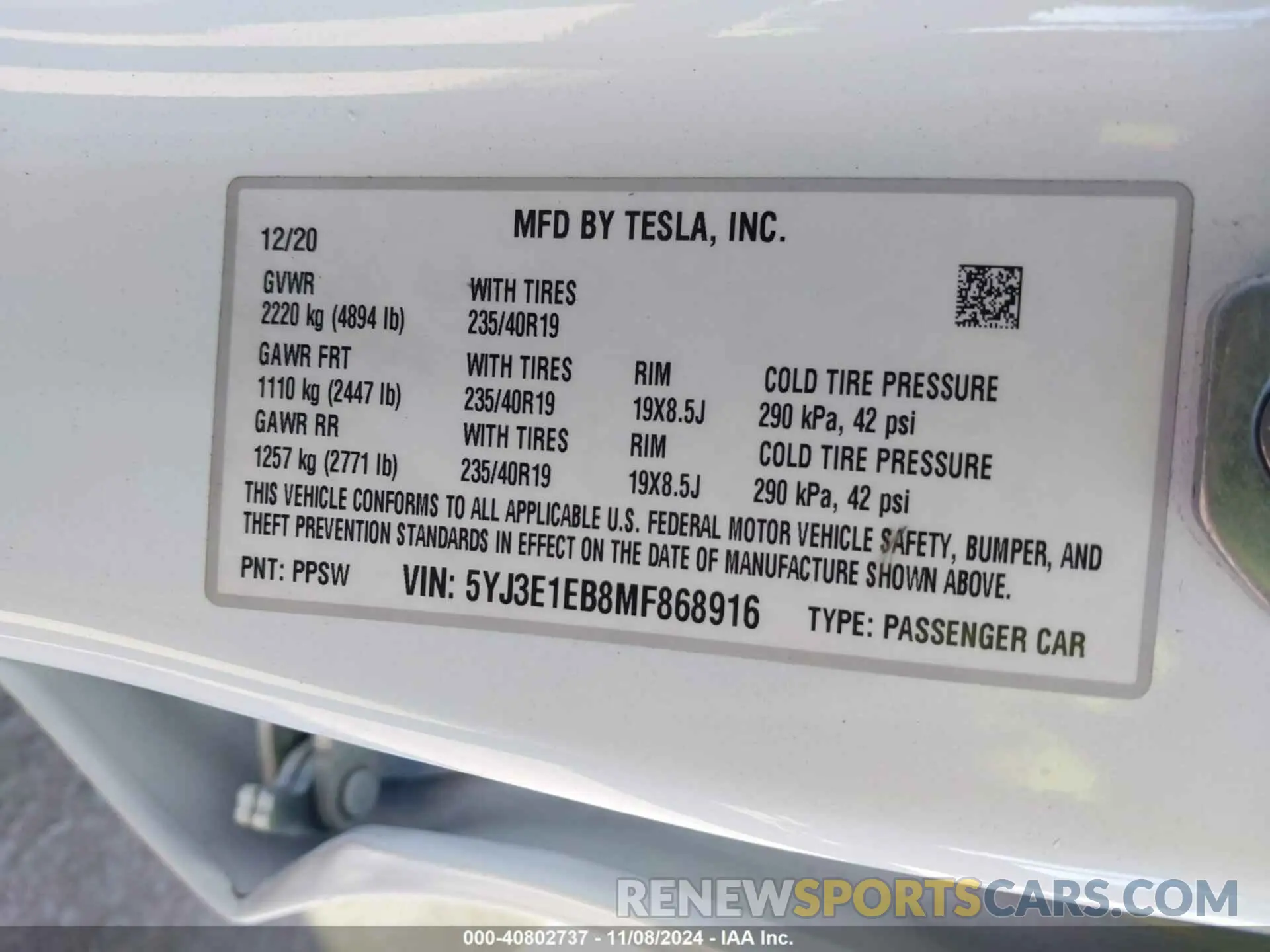 9 Photograph of a damaged car 5YJ3E1EB8MF868916 TESLA MODEL 3 2021