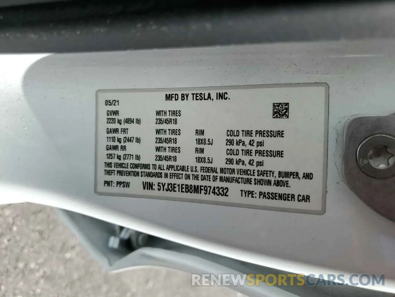 13 Photograph of a damaged car 5YJ3E1EB8MF974332 TESLA MODEL 3 2021