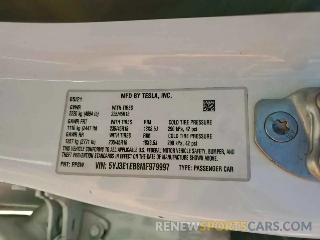 14 Photograph of a damaged car 5YJ3E1EB8MF979997 TESLA MODEL 3 2021