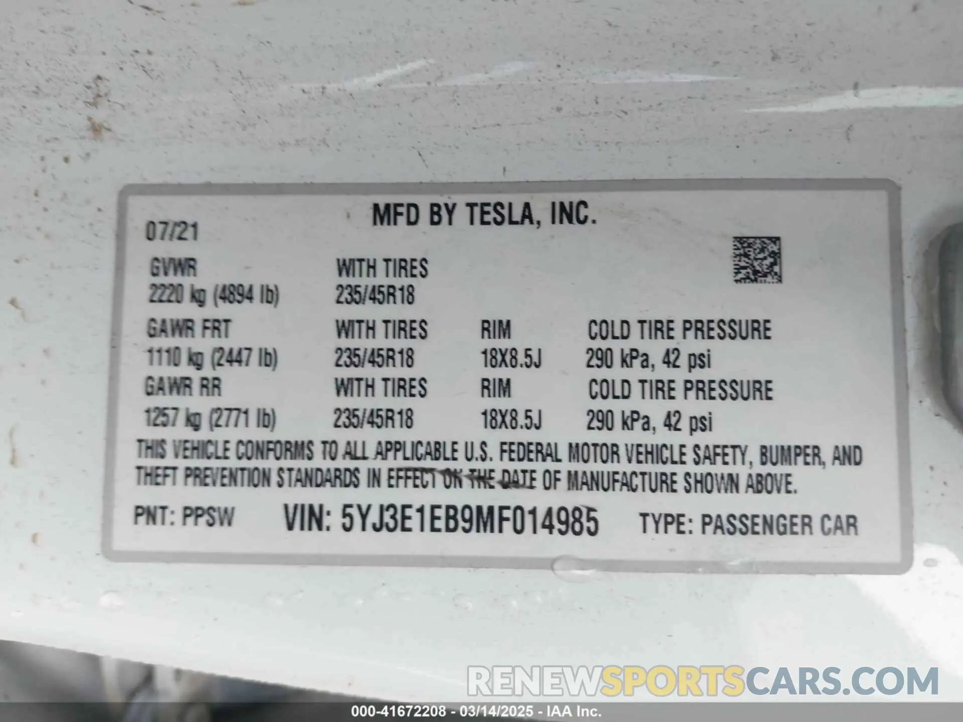 9 Photograph of a damaged car 5YJ3E1EB9MF014985 TESLA MODEL 3 2021