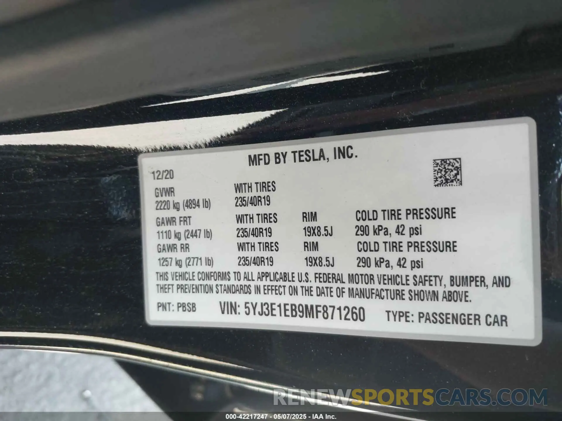 9 Photograph of a damaged car 5YJ3E1EB9MF871260 TESLA MODEL 3 2021