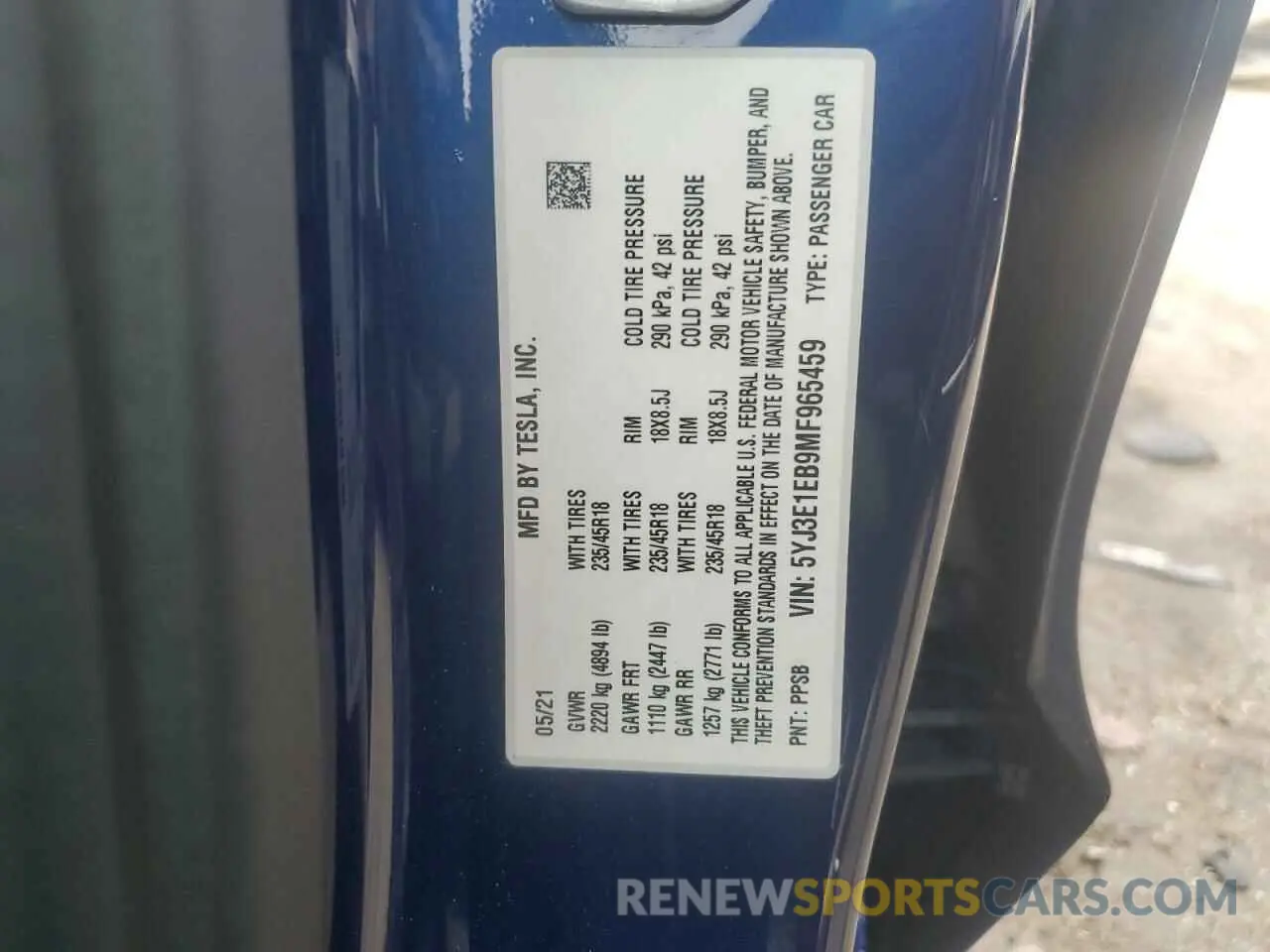 14 Photograph of a damaged car 5YJ3E1EB9MF965459 TESLA MODEL 3 2021