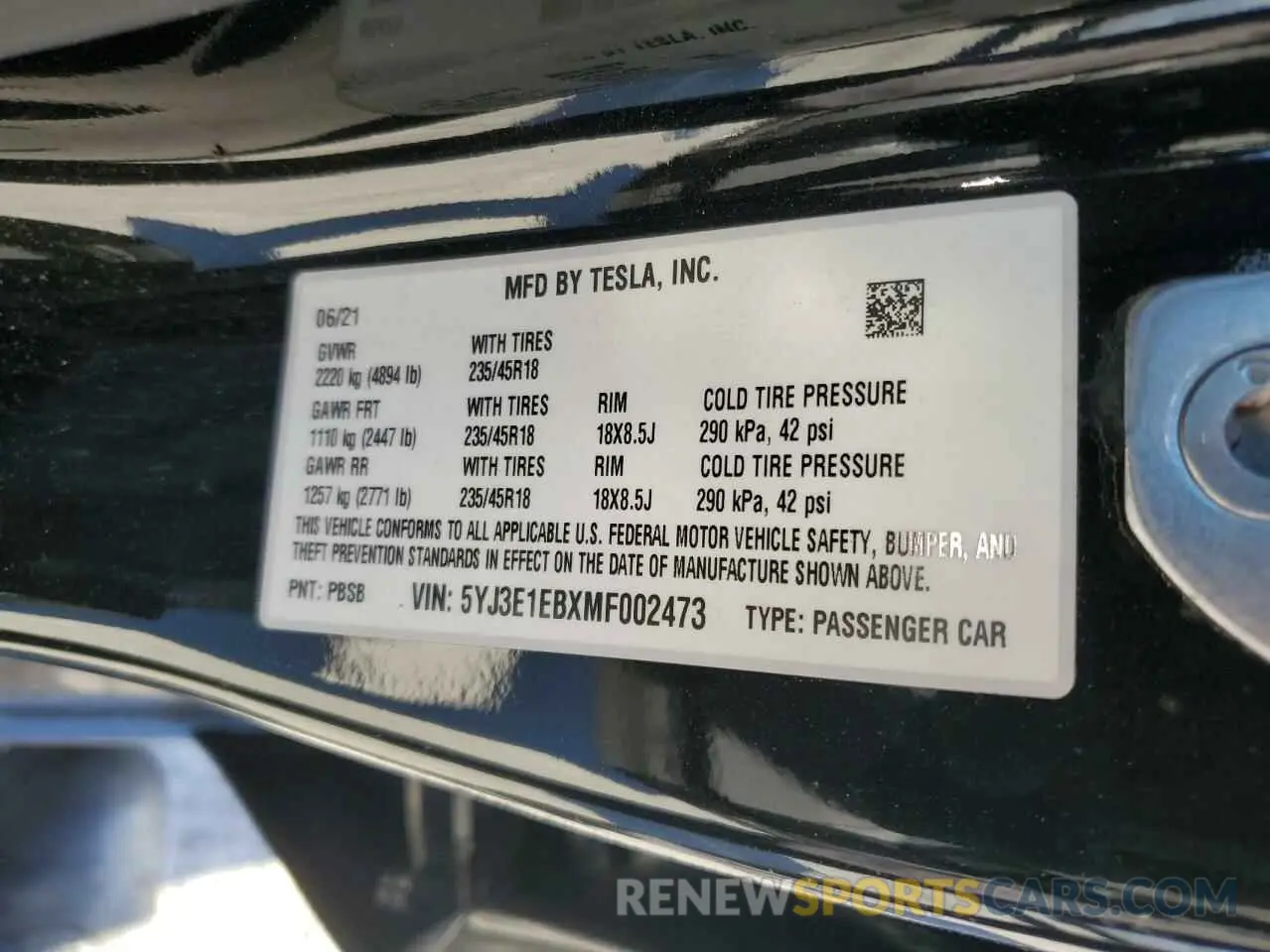 14 Photograph of a damaged car 5YJ3E1EBXMF002473 TESLA MODEL 3 2021