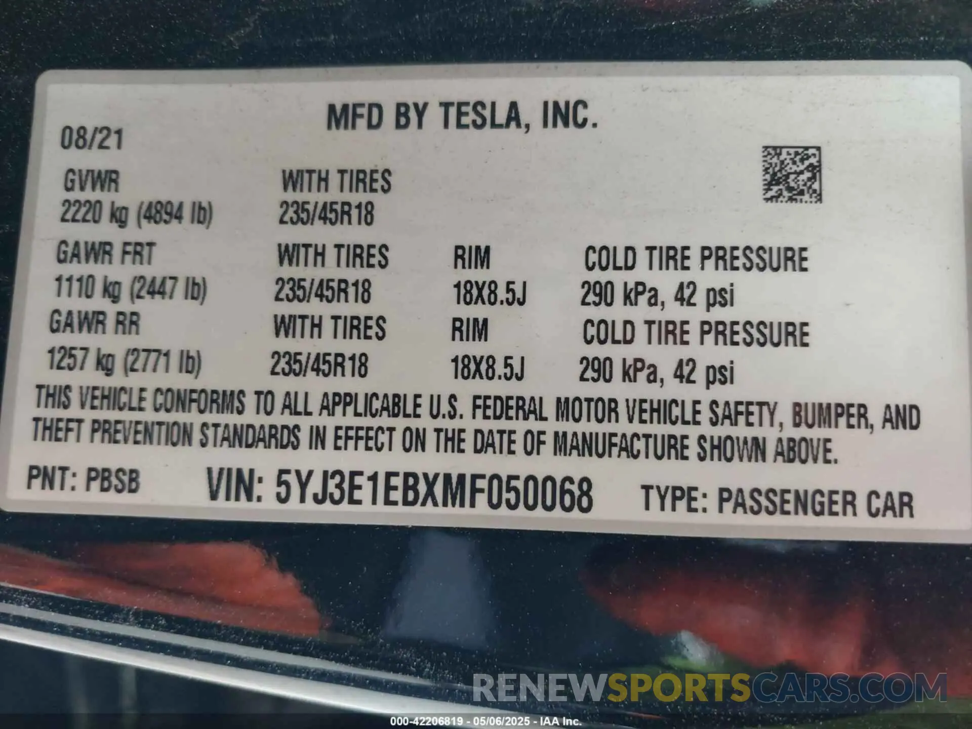 9 Photograph of a damaged car 5YJ3E1EBXMF050068 TESLA MODEL 3 2021