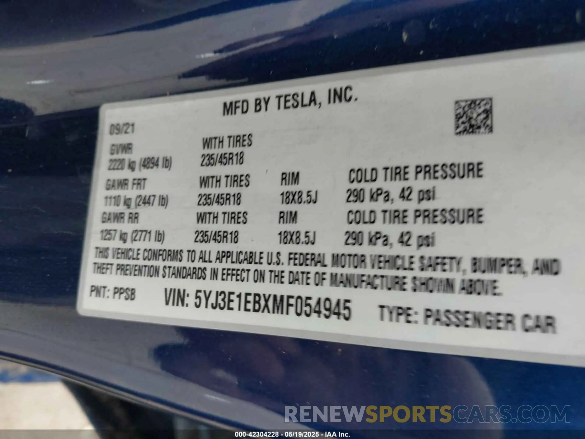 9 Photograph of a damaged car 5YJ3E1EBXMF054945 TESLA MODEL 3 2021