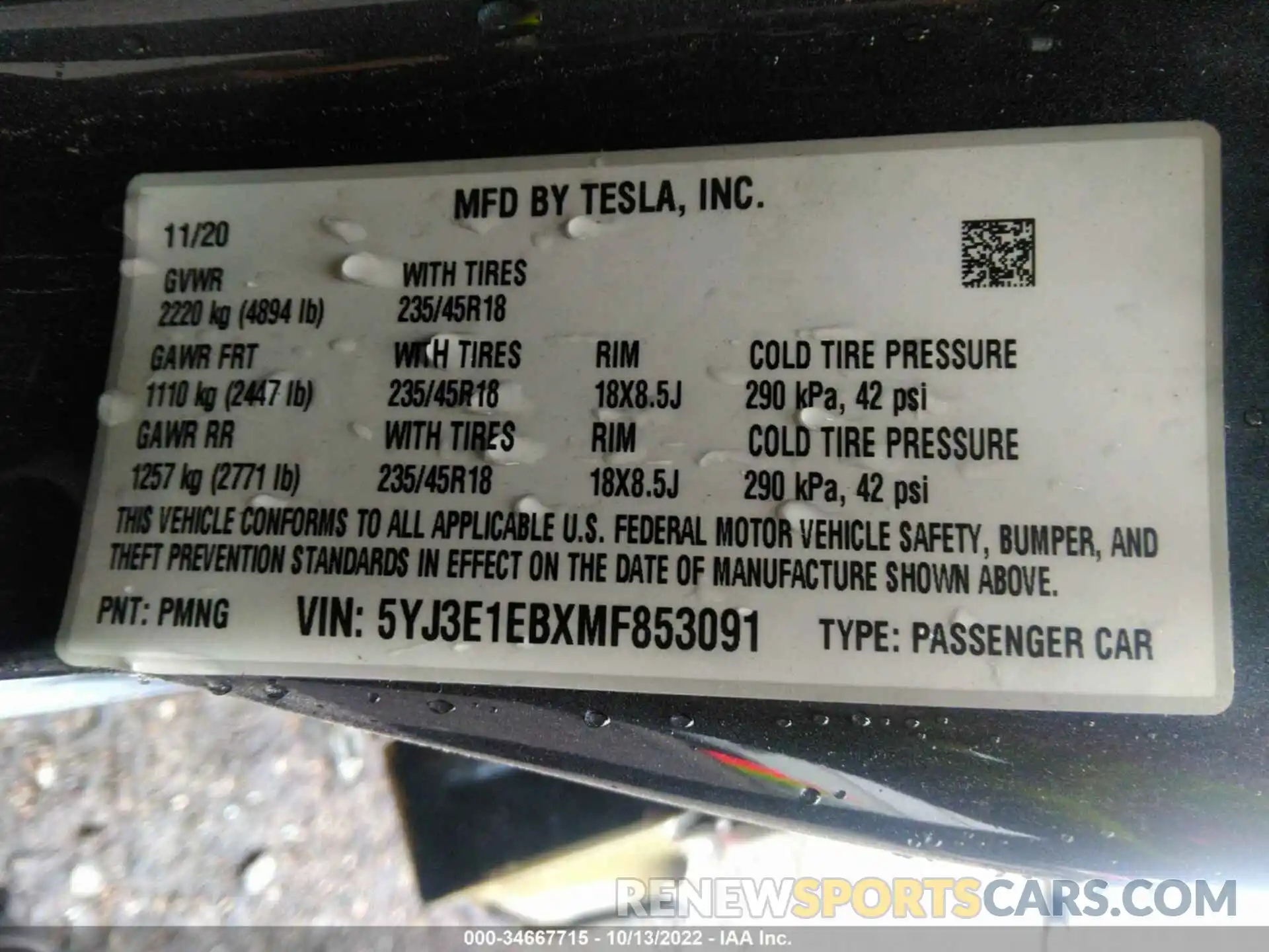 9 Photograph of a damaged car 5YJ3E1EBXMF853091 TESLA MODEL 3 2021