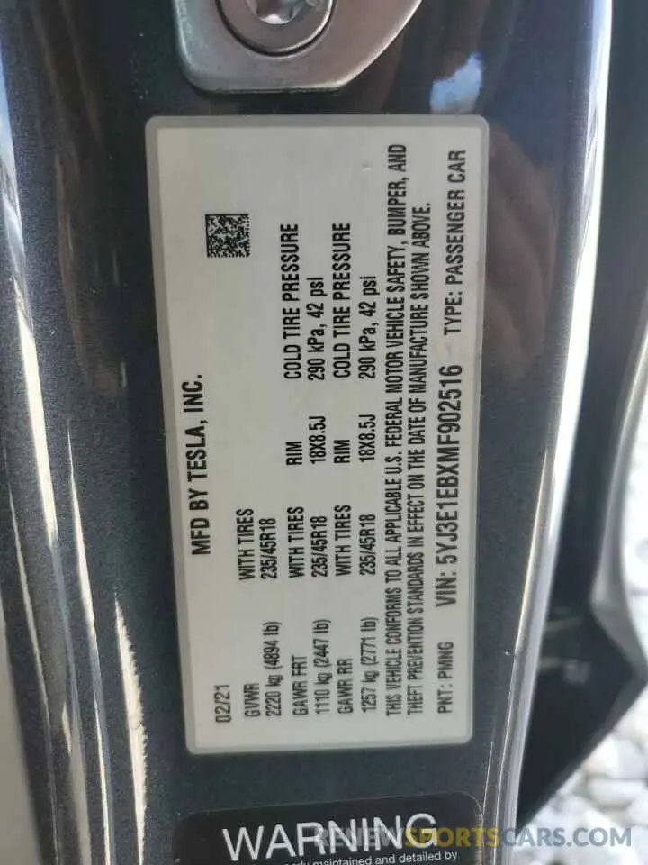 14 Photograph of a damaged car 5YJ3E1EBXMF902516 TESLA MODEL 3 2021