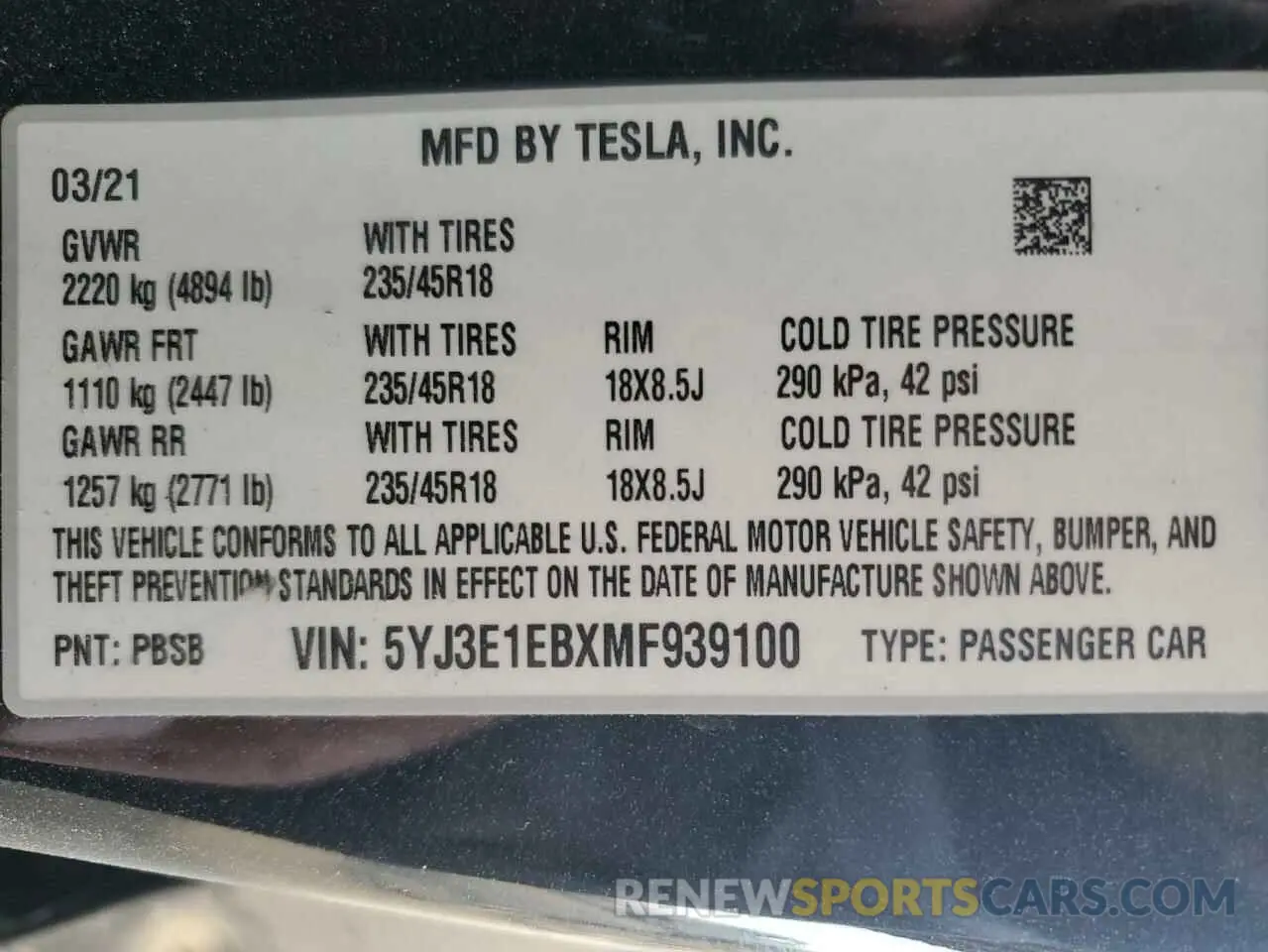 13 Photograph of a damaged car 5YJ3E1EBXMF939100 TESLA MODEL 3 2021