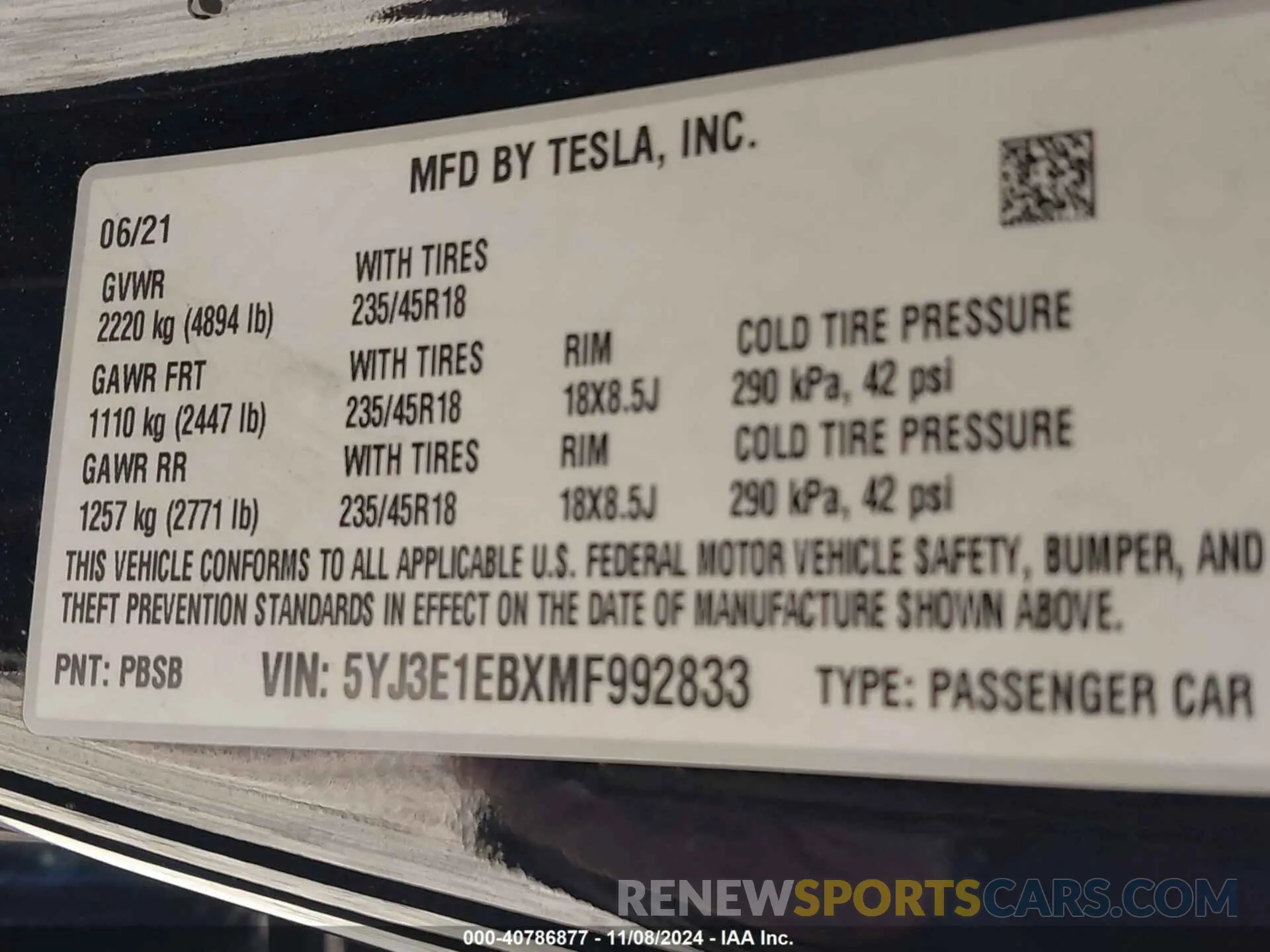 9 Photograph of a damaged car 5YJ3E1EBXMF992833 TESLA MODEL 3 2021