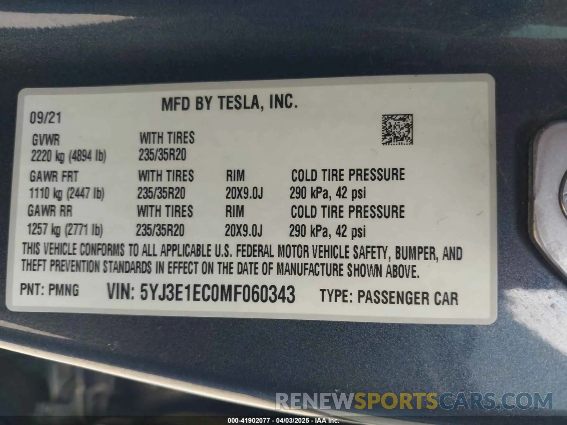 9 Photograph of a damaged car 5YJ3E1EC0MF060343 TESLA MODEL 3 2021