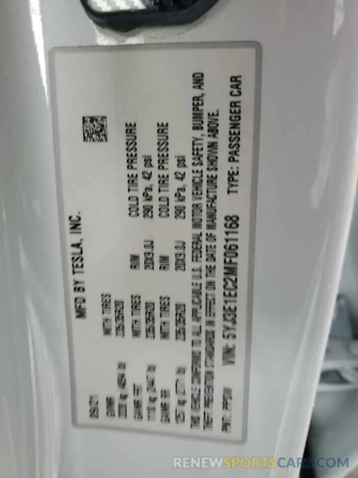 12 Photograph of a damaged car 5YJ3E1EC2MF061168 TESLA MODEL 3 2021