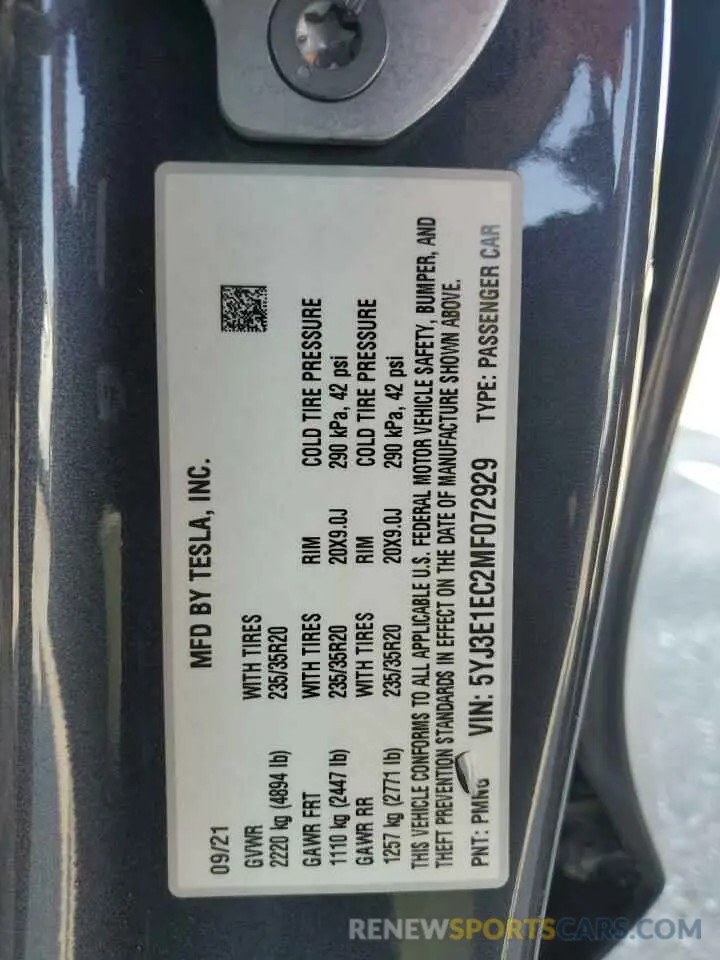 15 Photograph of a damaged car 5YJ3E1EC2MF072929 TESLA MODEL 3 2021