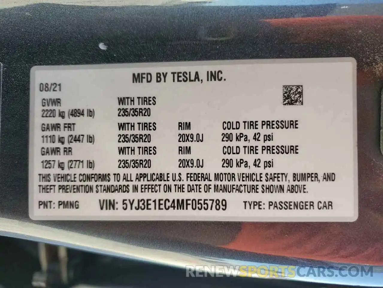 12 Photograph of a damaged car 5YJ3E1EC4MF055789 TESLA MODEL 3 2021