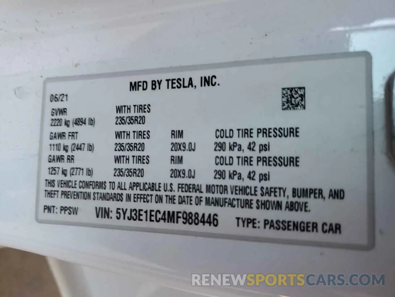 13 Photograph of a damaged car 5YJ3E1EC4MF988446 TESLA MODEL 3 2021