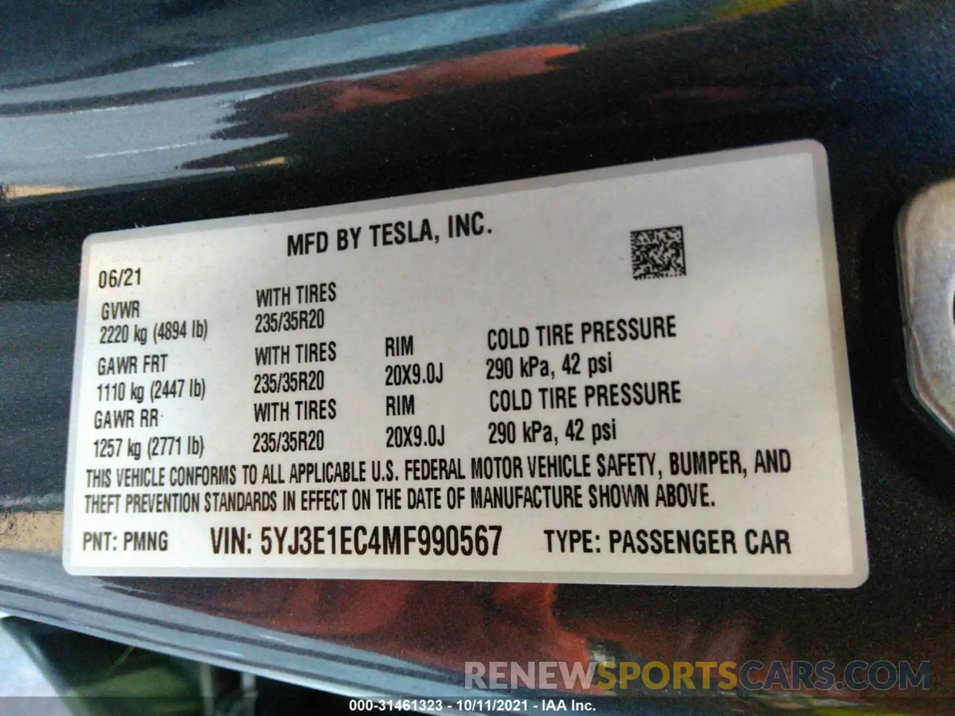 9 Photograph of a damaged car 5YJ3E1EC4MF990567 TESLA MODEL 3 2021