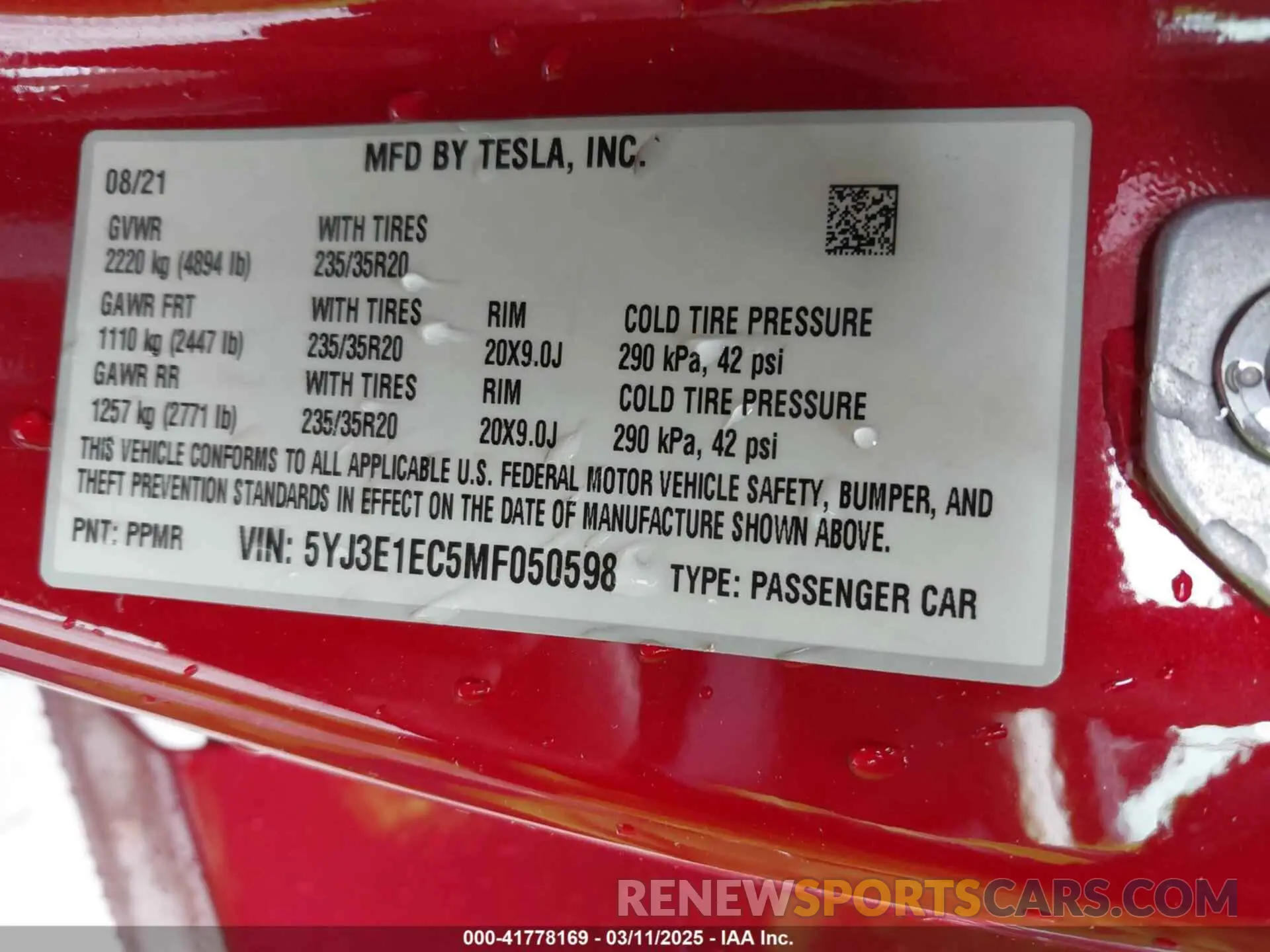 9 Photograph of a damaged car 5YJ3E1EC5MF050598 TESLA MODEL 3 2021