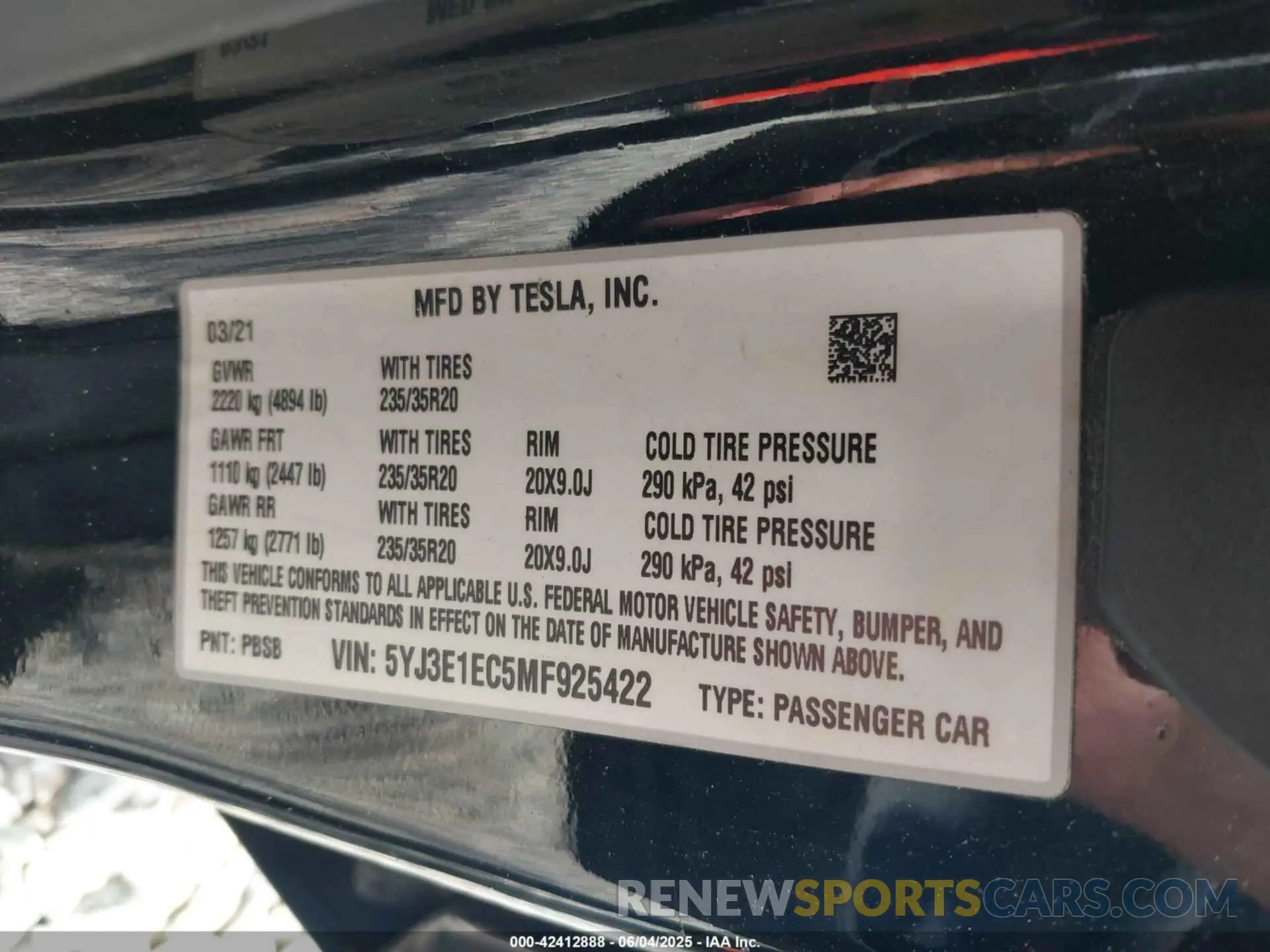 9 Photograph of a damaged car 5YJ3E1EC5MF925422 TESLA MODEL 3 2021