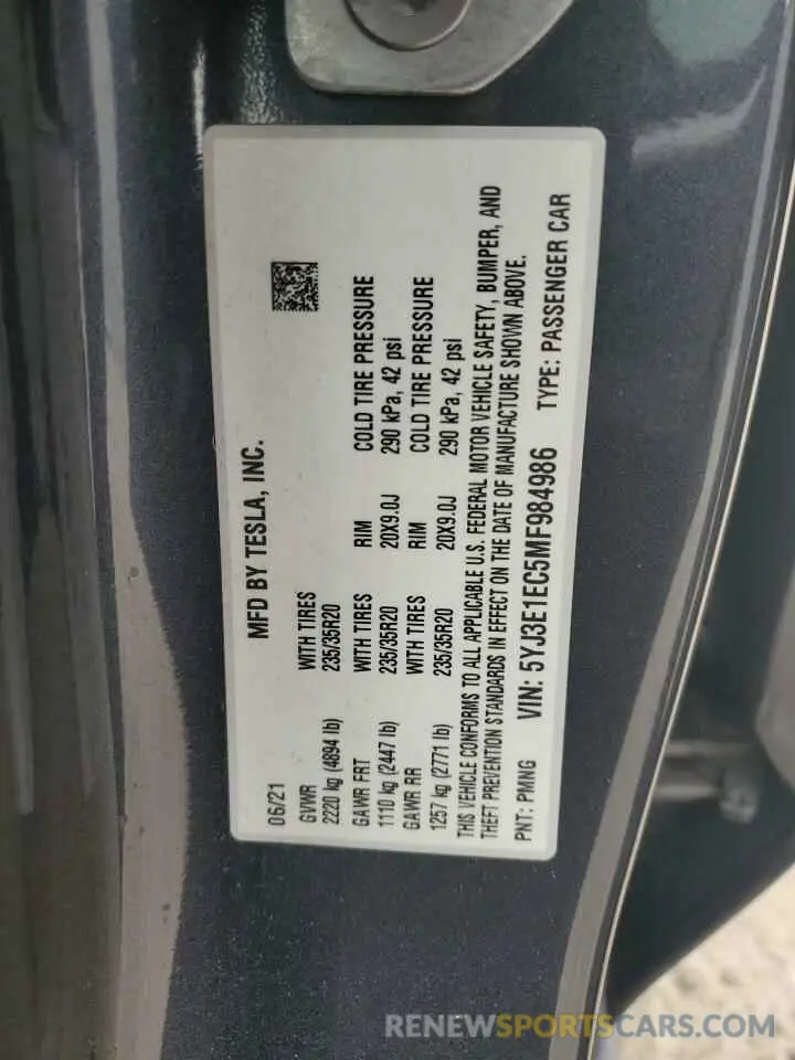 12 Photograph of a damaged car 5YJ3E1EC5MF984986 TESLA MODEL 3 2021