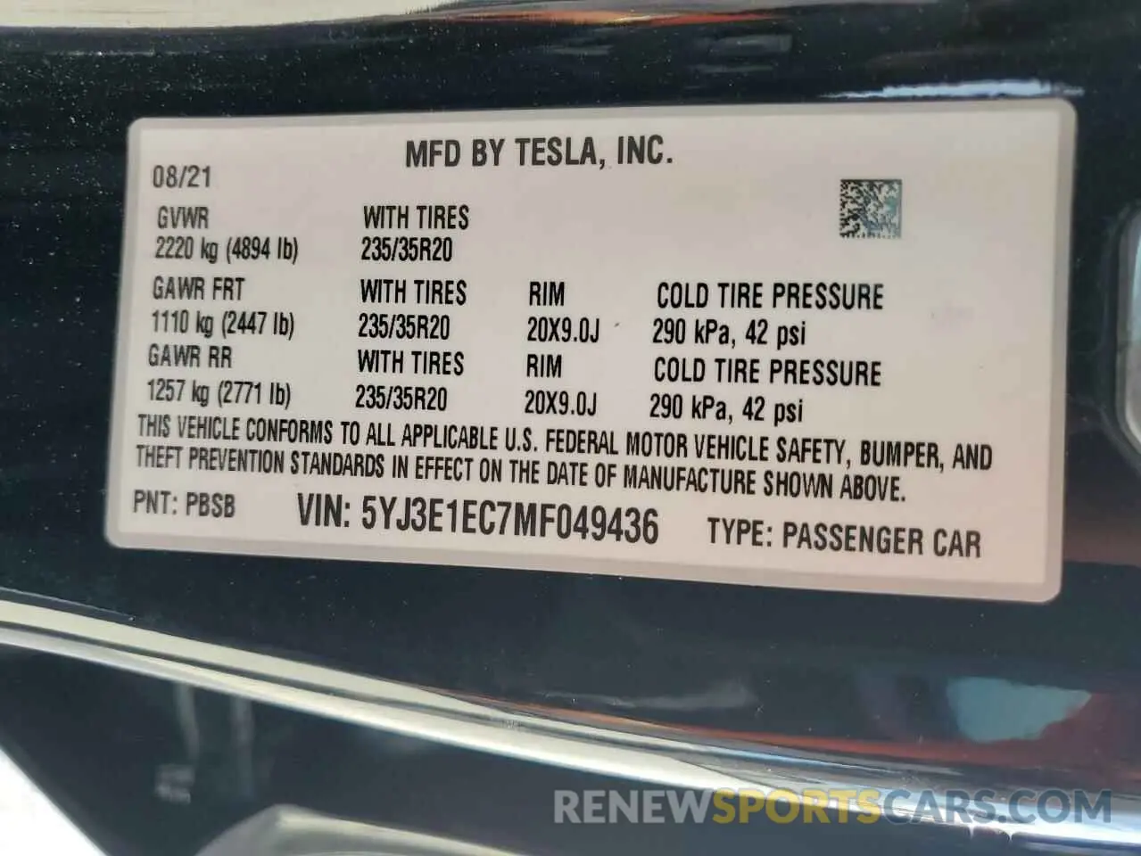 13 Photograph of a damaged car 5YJ3E1EC7MF049436 TESLA MODEL 3 2021