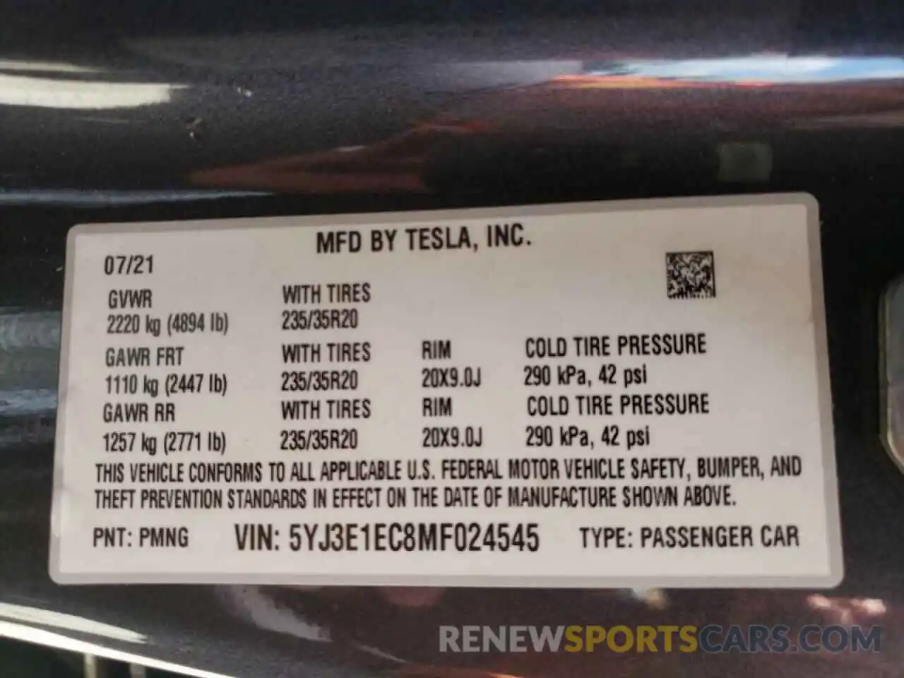 10 Photograph of a damaged car 5YJ3E1EC8MF024545 TESLA MODEL 3 2021