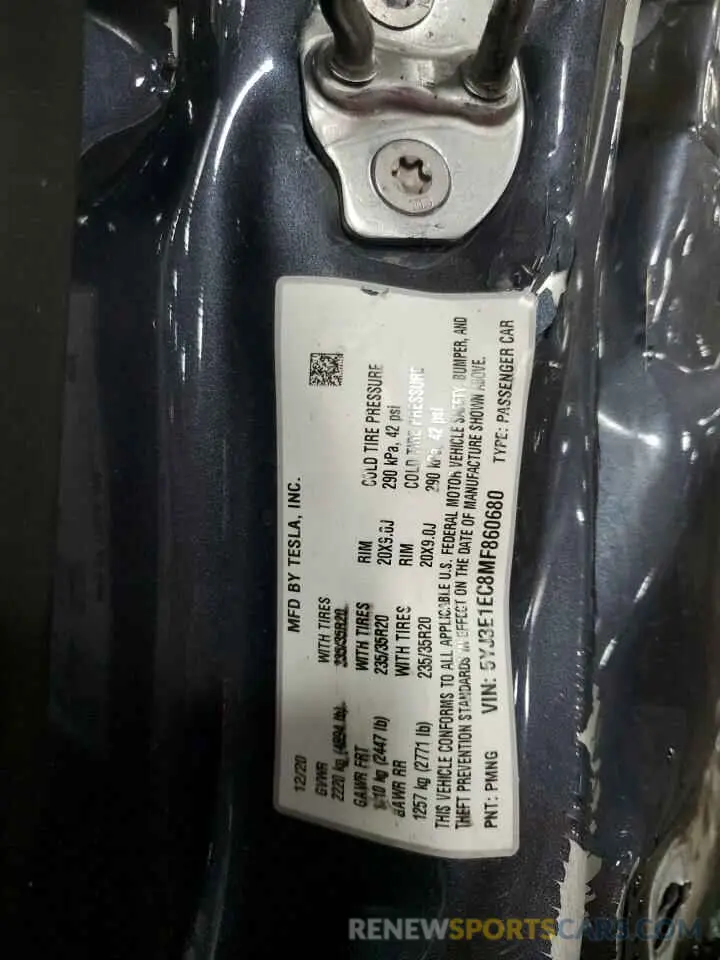 14 Photograph of a damaged car 5YJ3E1EC8MF860680 TESLA MODEL 3 2021