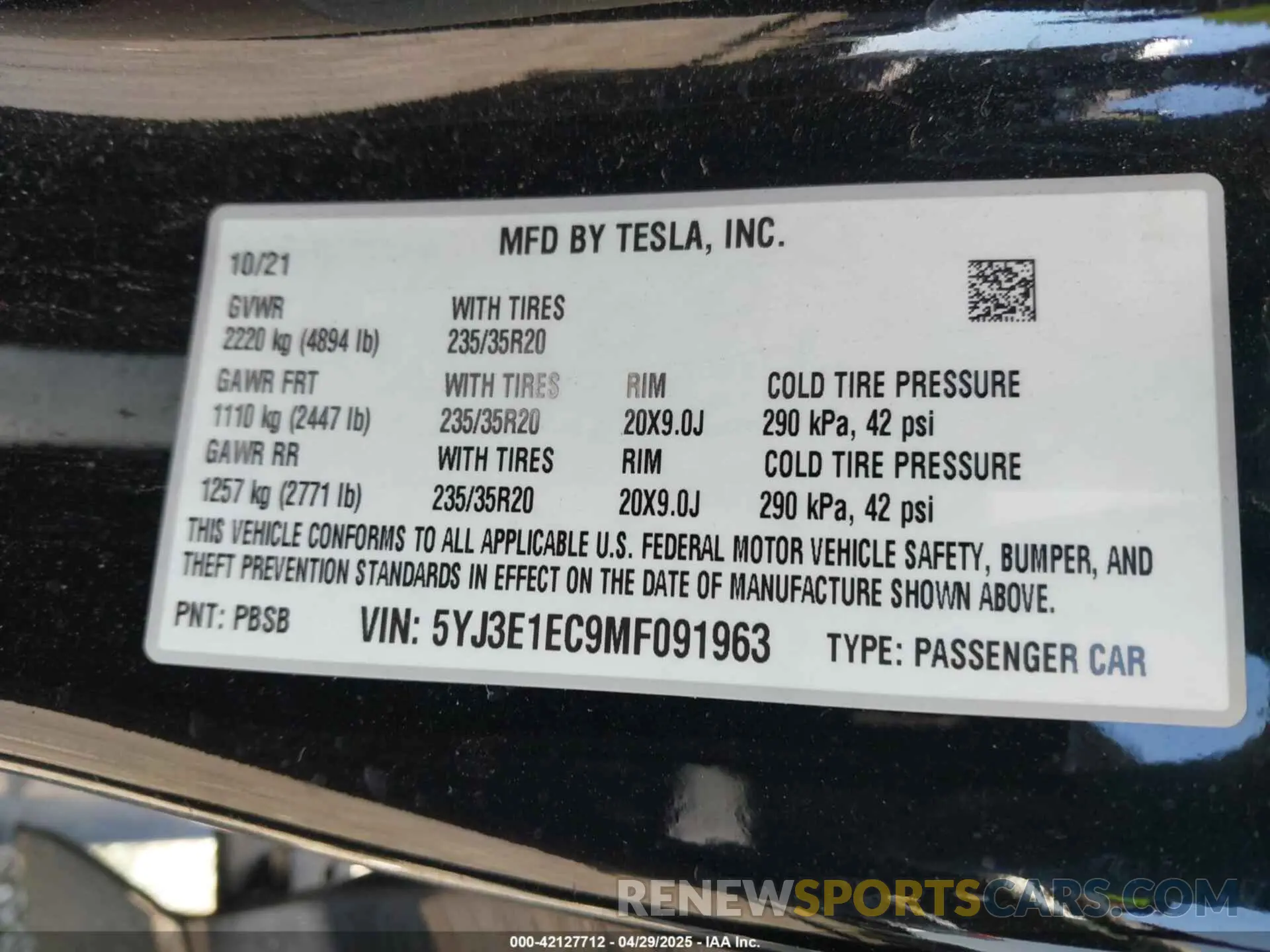 9 Photograph of a damaged car 5YJ3E1EC9MF091963 TESLA MODEL 3 2021