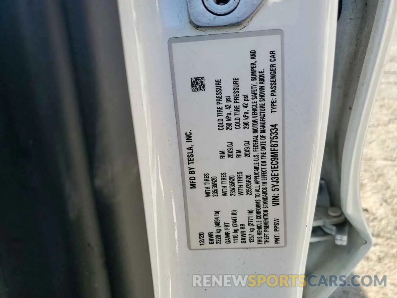 13 Photograph of a damaged car 5YJ3E1EC9MF875334 TESLA MODEL 3 2021