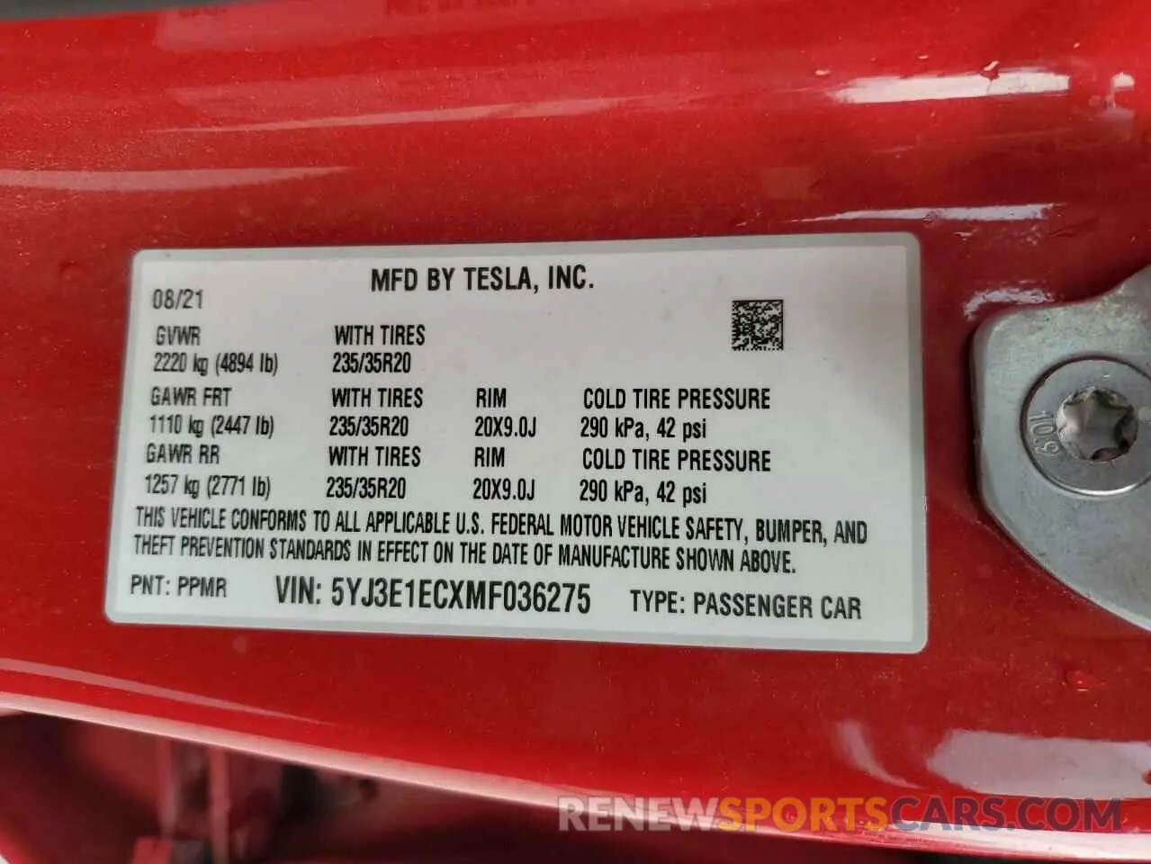 12 Photograph of a damaged car 5YJ3E1ECXMF036275 TESLA MODEL 3 2021