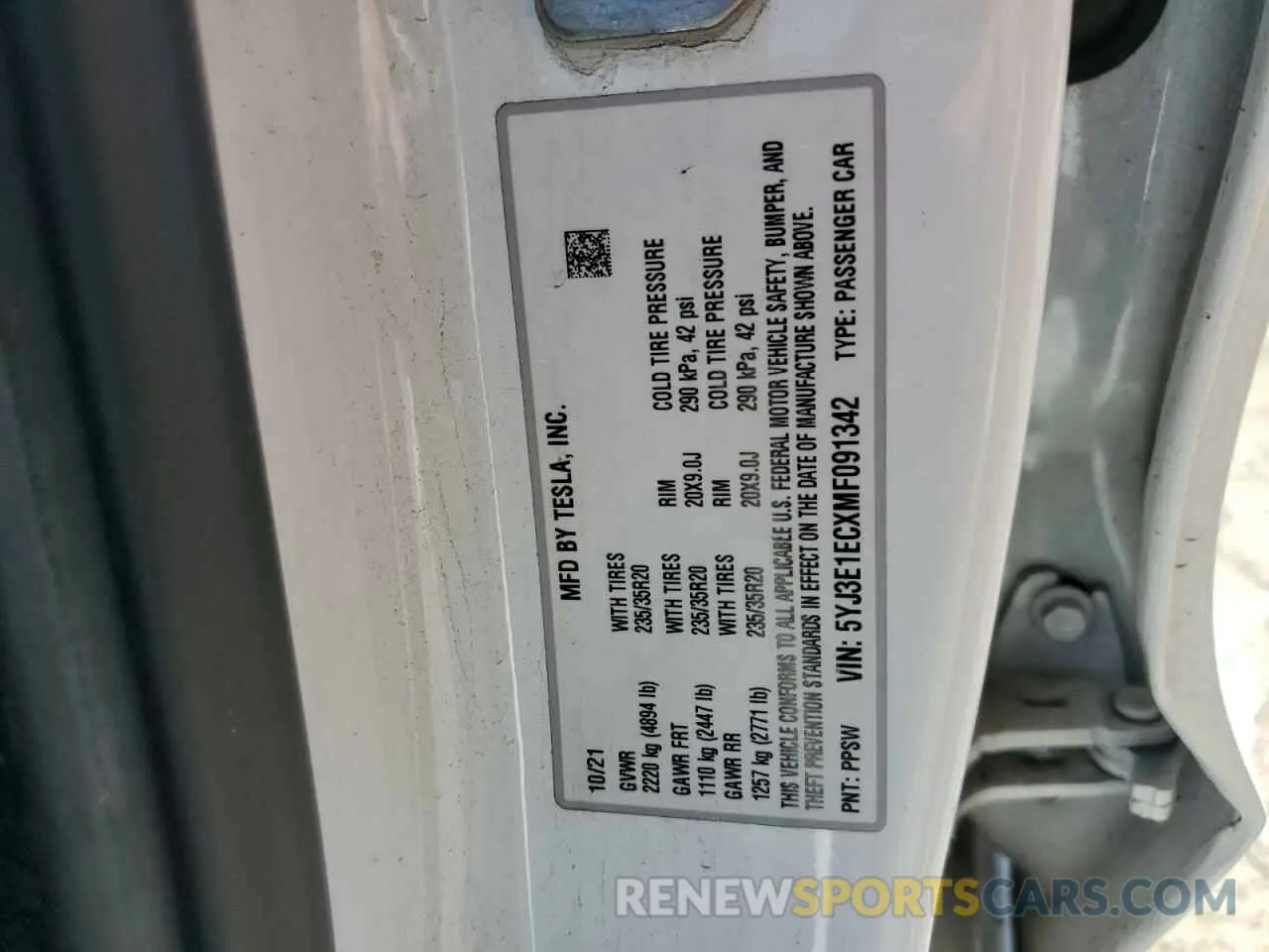 14 Photograph of a damaged car 5YJ3E1ECXMF091342 TESLA MODEL 3 2021
