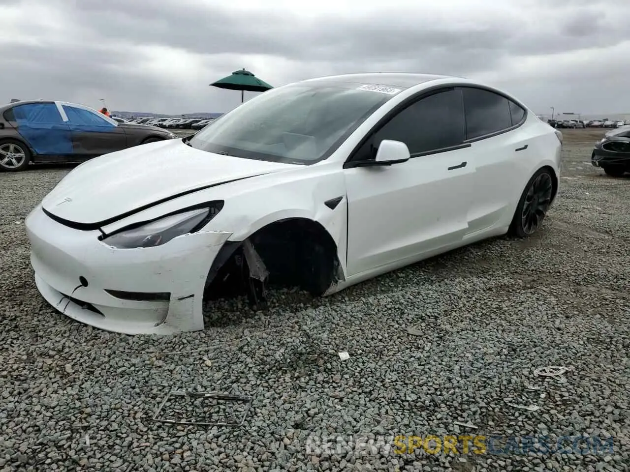 1 Photograph of a damaged car 5YJ3E1ECXMF936349 TESLA MODEL 3 2021