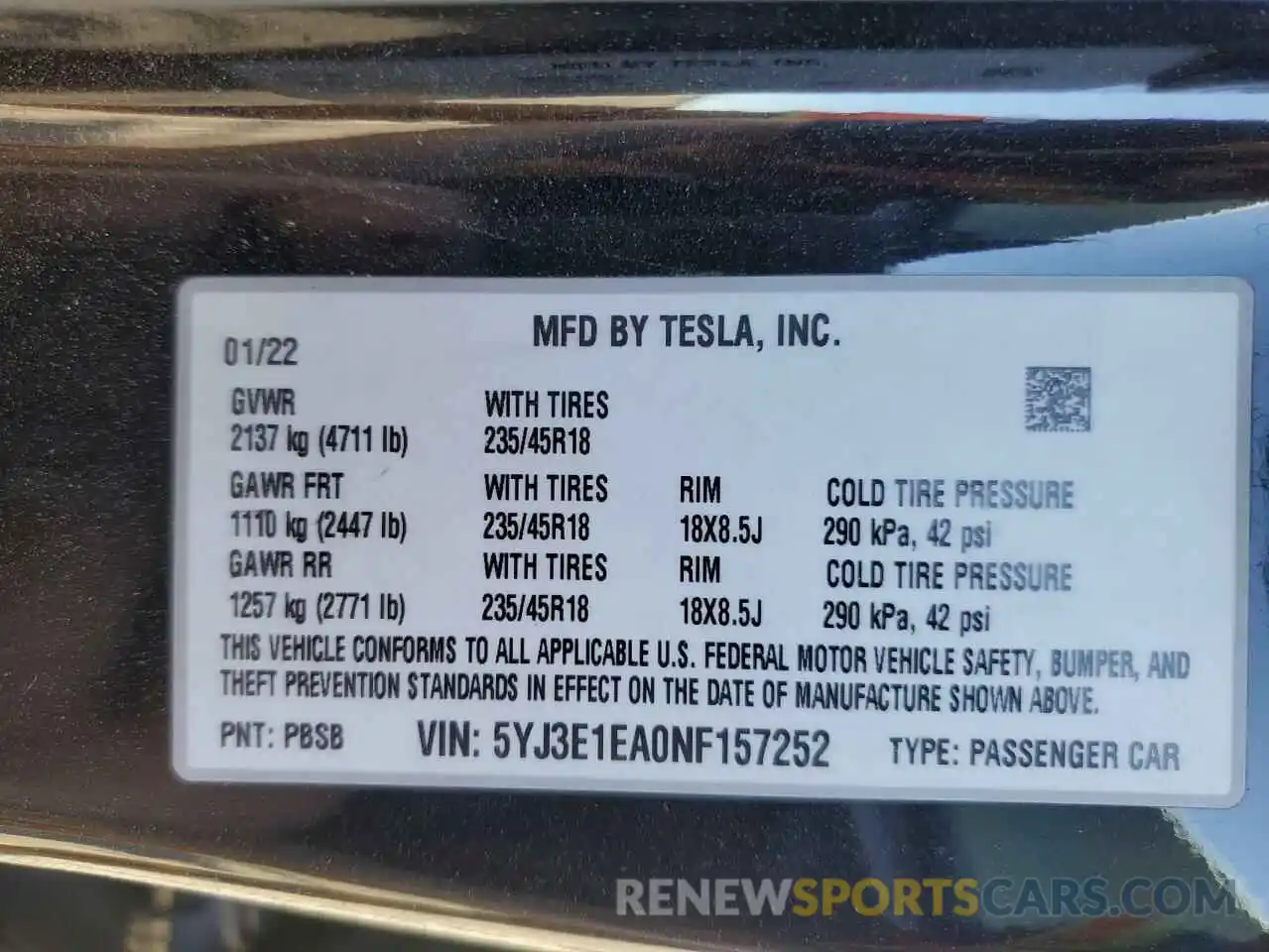 13 Photograph of a damaged car 5YJ3E1EA0NF157252 TESLA MODEL 3 2022