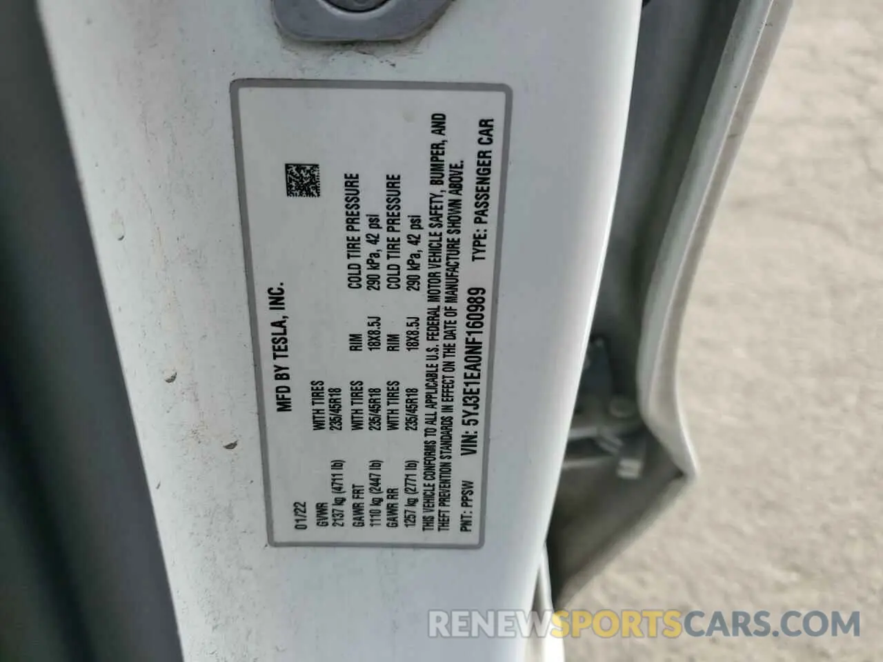 14 Photograph of a damaged car 5YJ3E1EA0NF160989 TESLA MODEL 3 2022