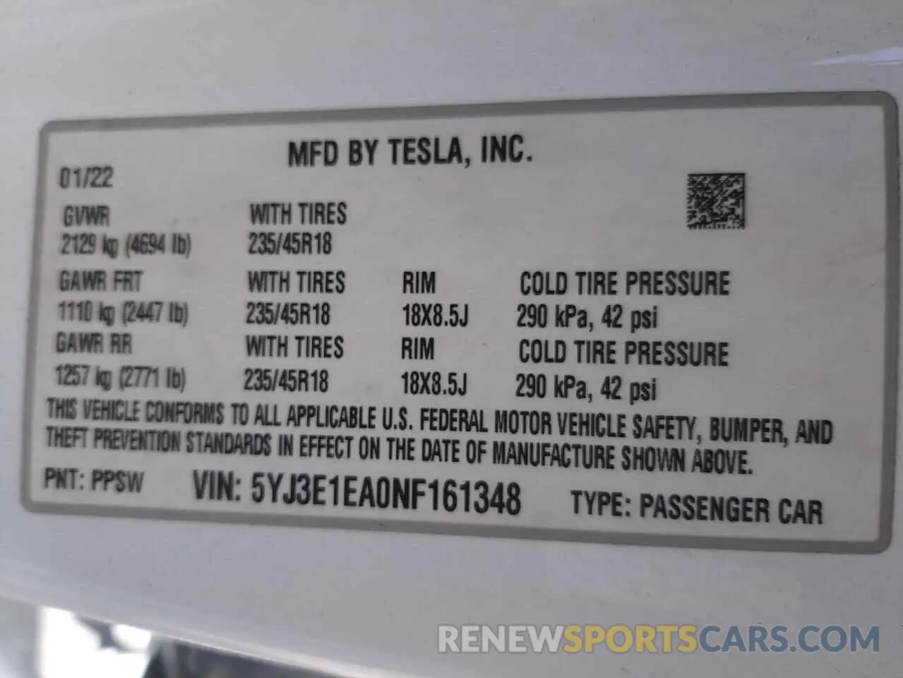 10 Photograph of a damaged car 5YJ3E1EA0NF161348 TESLA MODEL 3 2022