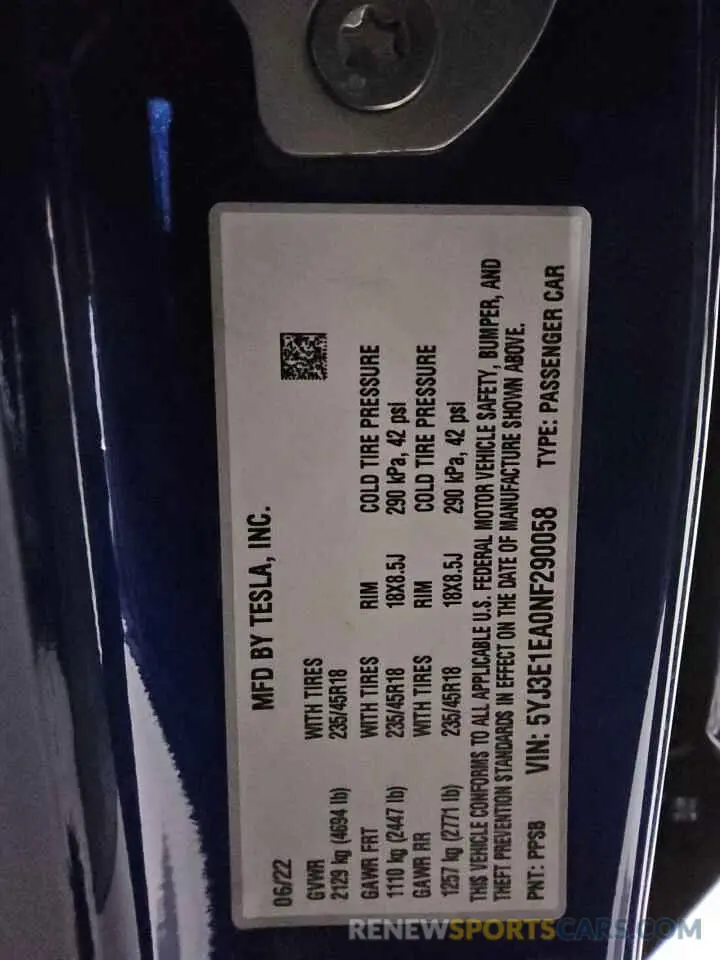 8 Photograph of a damaged car 5YJ3E1EA0NF290058 TESLA MODEL 3 2022