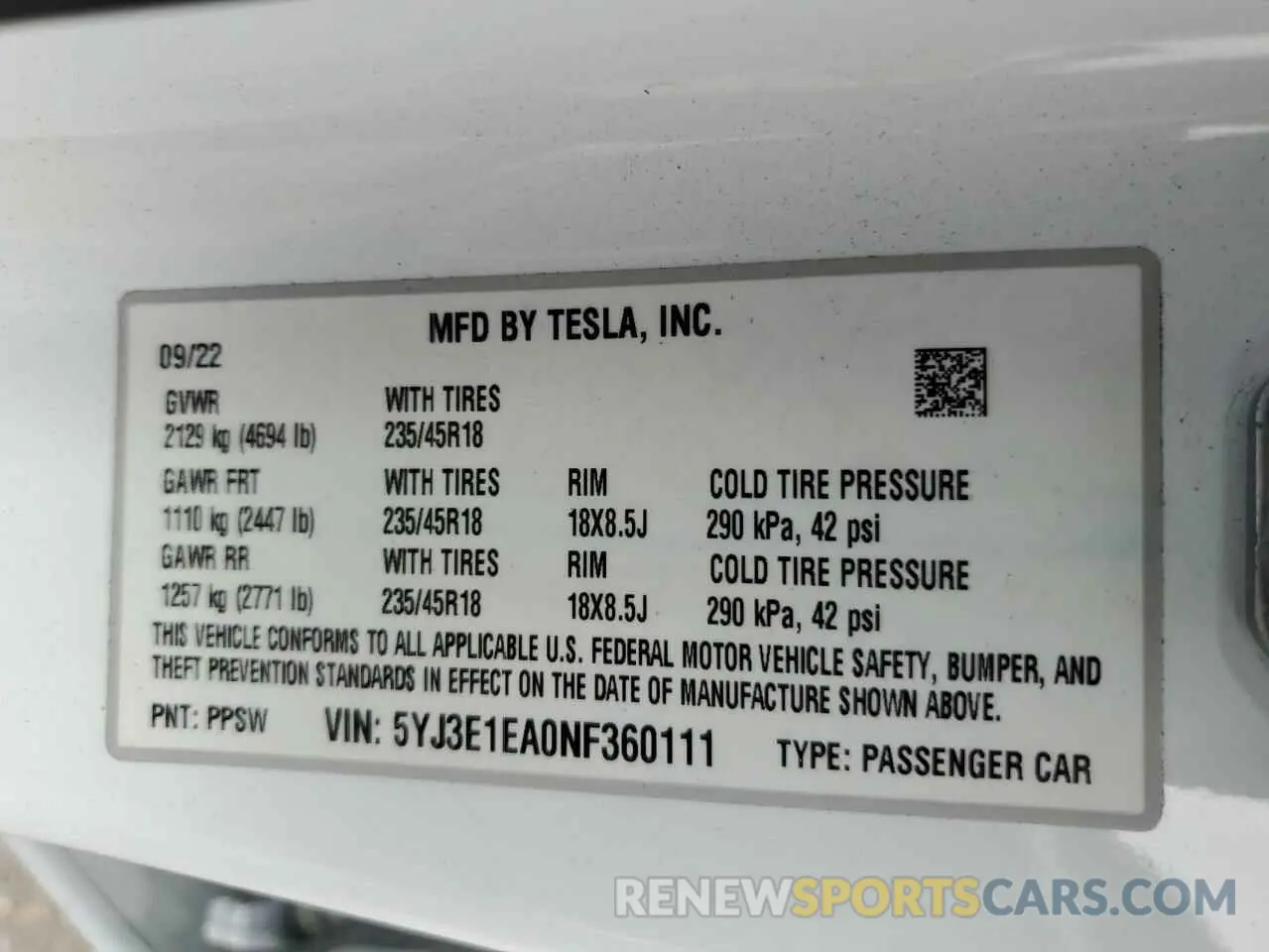 13 Photograph of a damaged car 5YJ3E1EA0NF360111 TESLA MODEL 3 2022