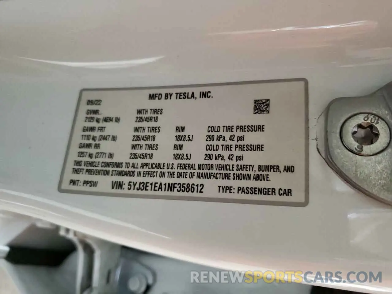 12 Photograph of a damaged car 5YJ3E1EA1NF358612 TESLA MODEL 3 2022