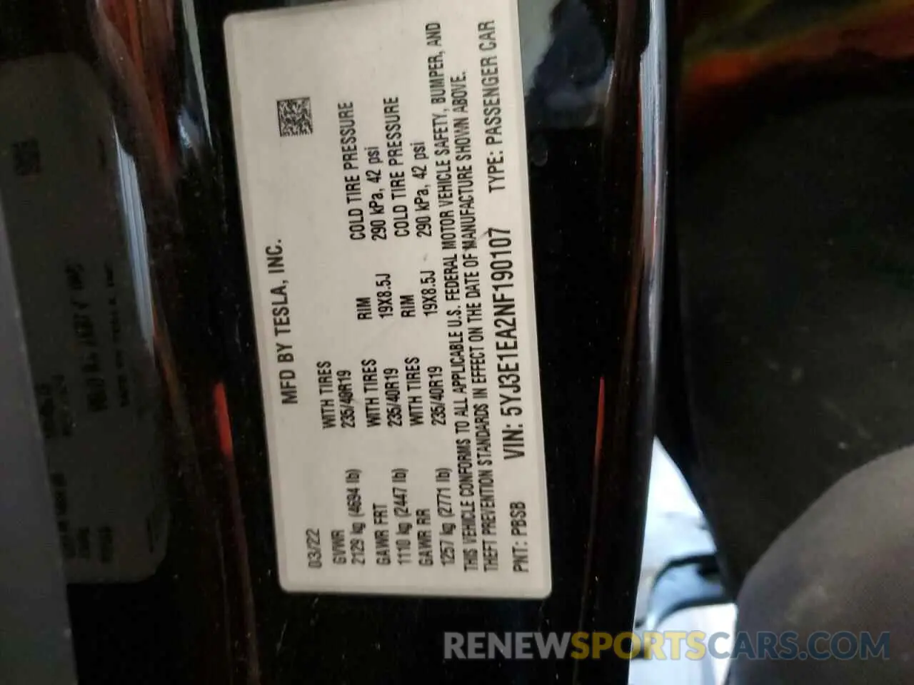 13 Photograph of a damaged car 5YJ3E1EA2NF190107 TESLA MODEL 3 2022