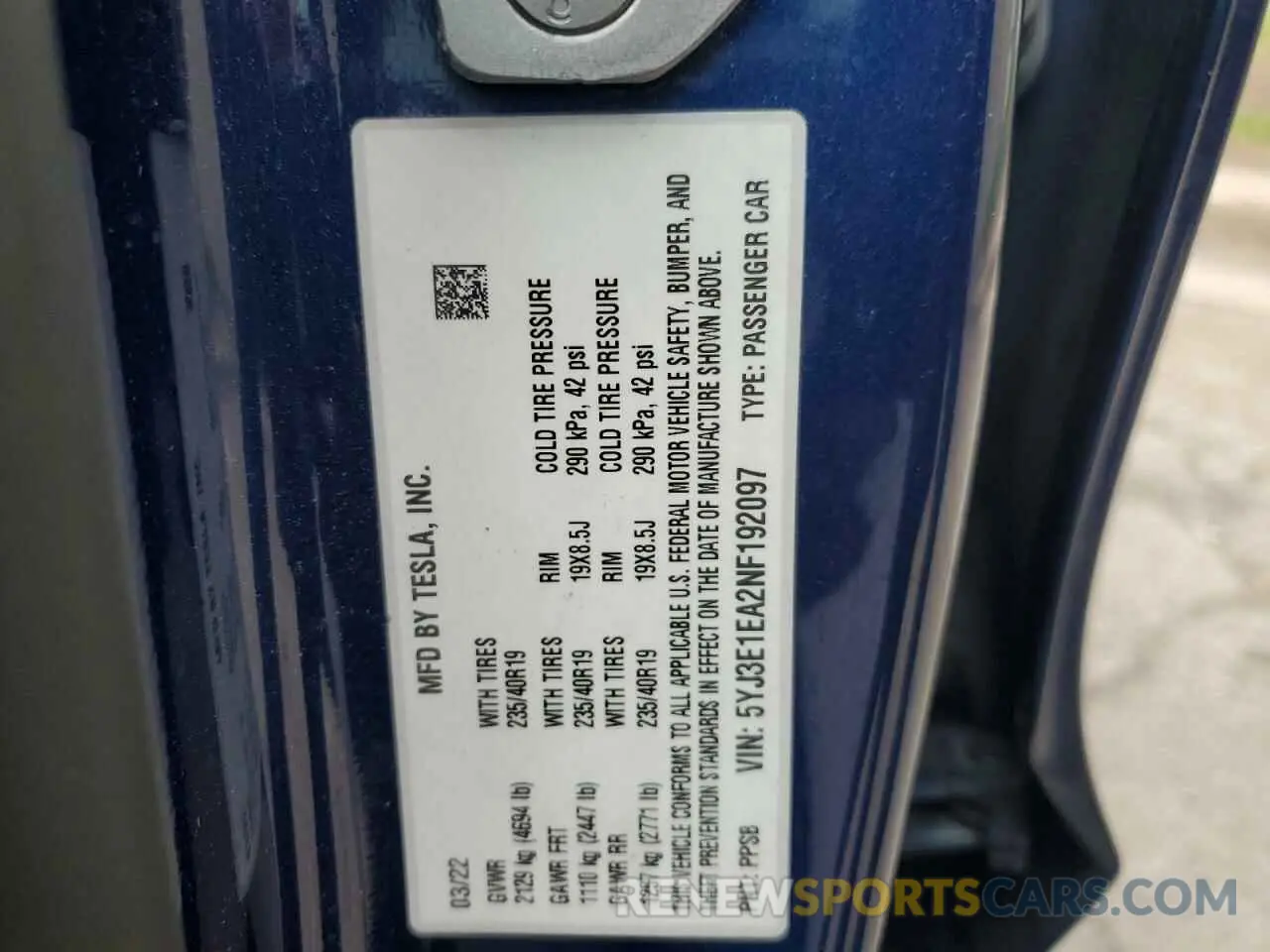 13 Photograph of a damaged car 5YJ3E1EA2NF192097 TESLA MODEL 3 2022