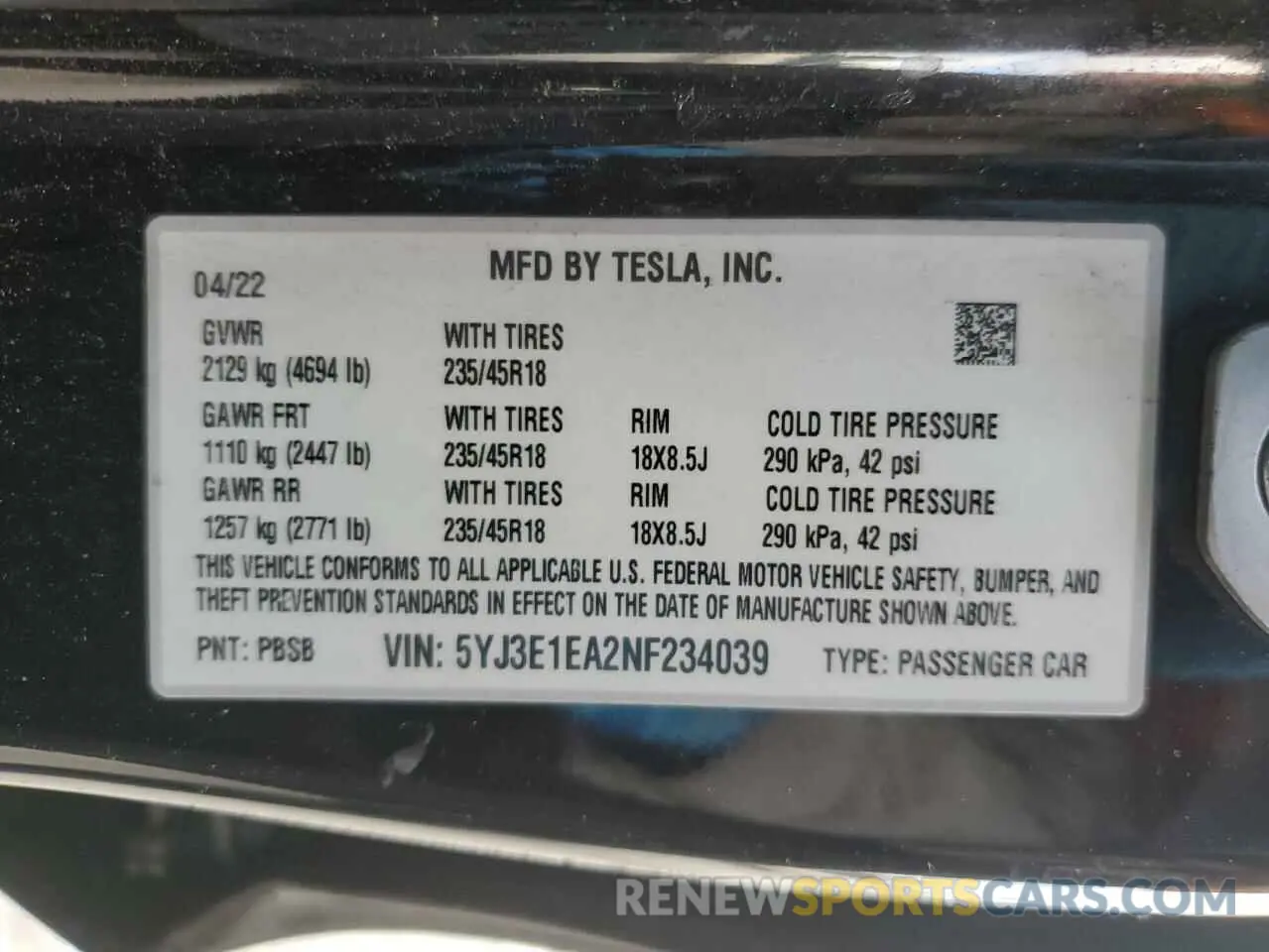 15 Photograph of a damaged car 5YJ3E1EA2NF234039 TESLA MODEL 3 2022