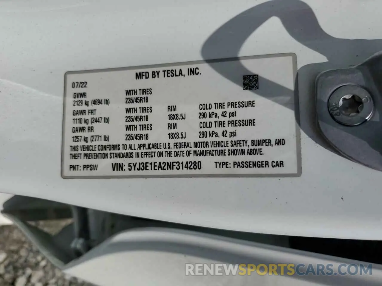 13 Photograph of a damaged car 5YJ3E1EA2NF314280 TESLA MODEL 3 2022