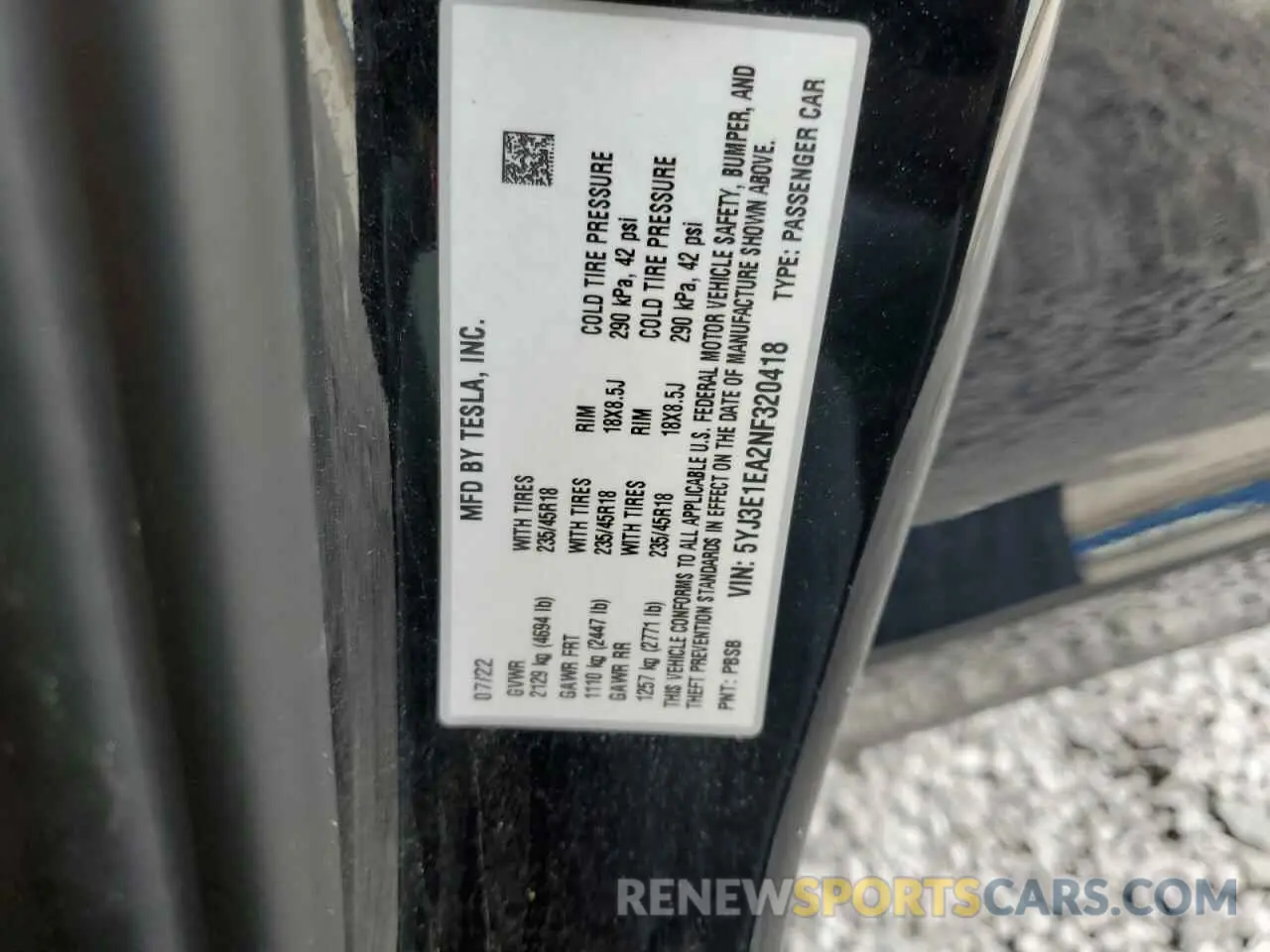 14 Photograph of a damaged car 5YJ3E1EA2NF320418 TESLA MODEL 3 2022