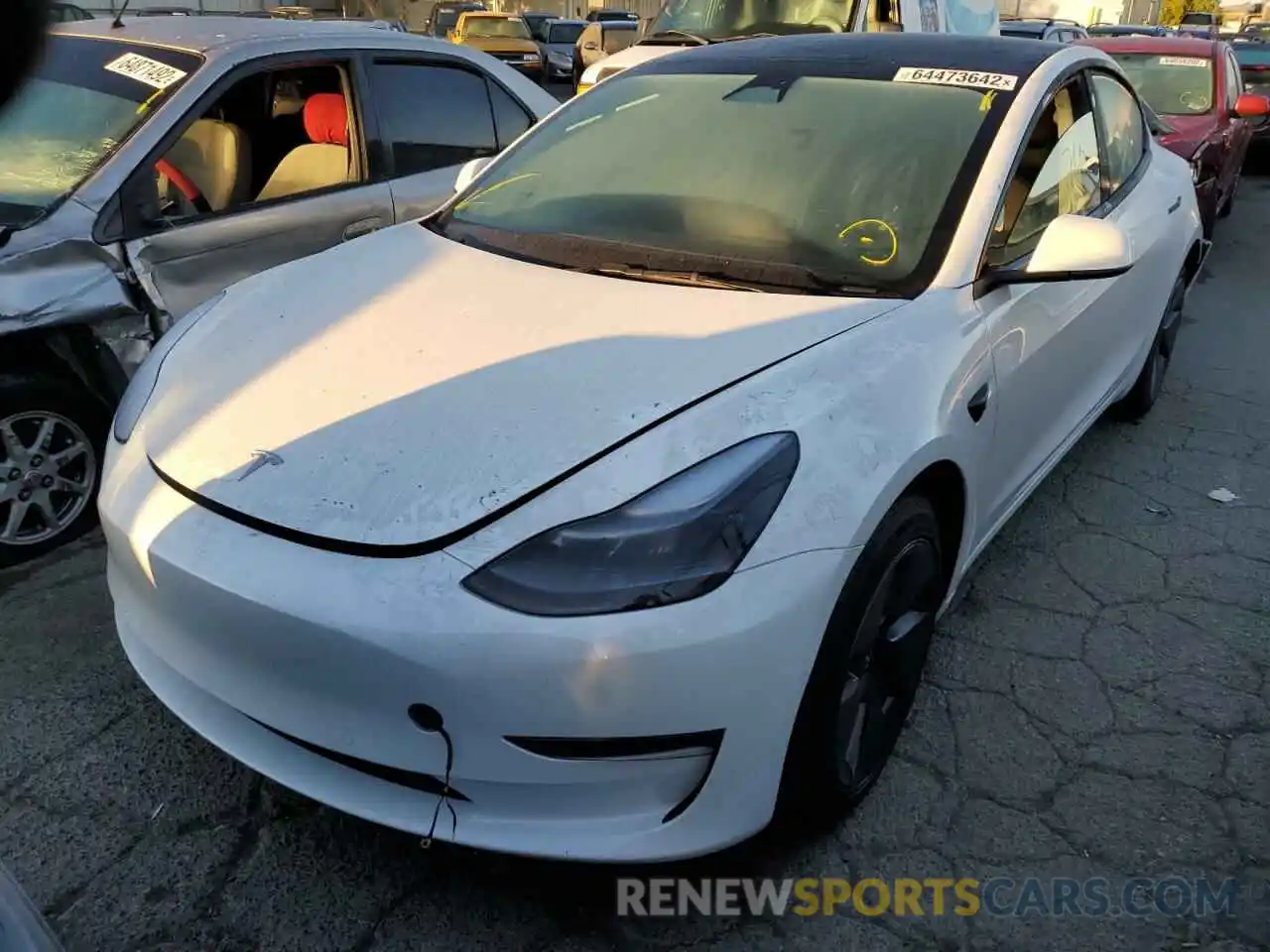 2 Photograph of a damaged car 5YJ3E1EA2NF351071 TESLA MODEL 3 2022