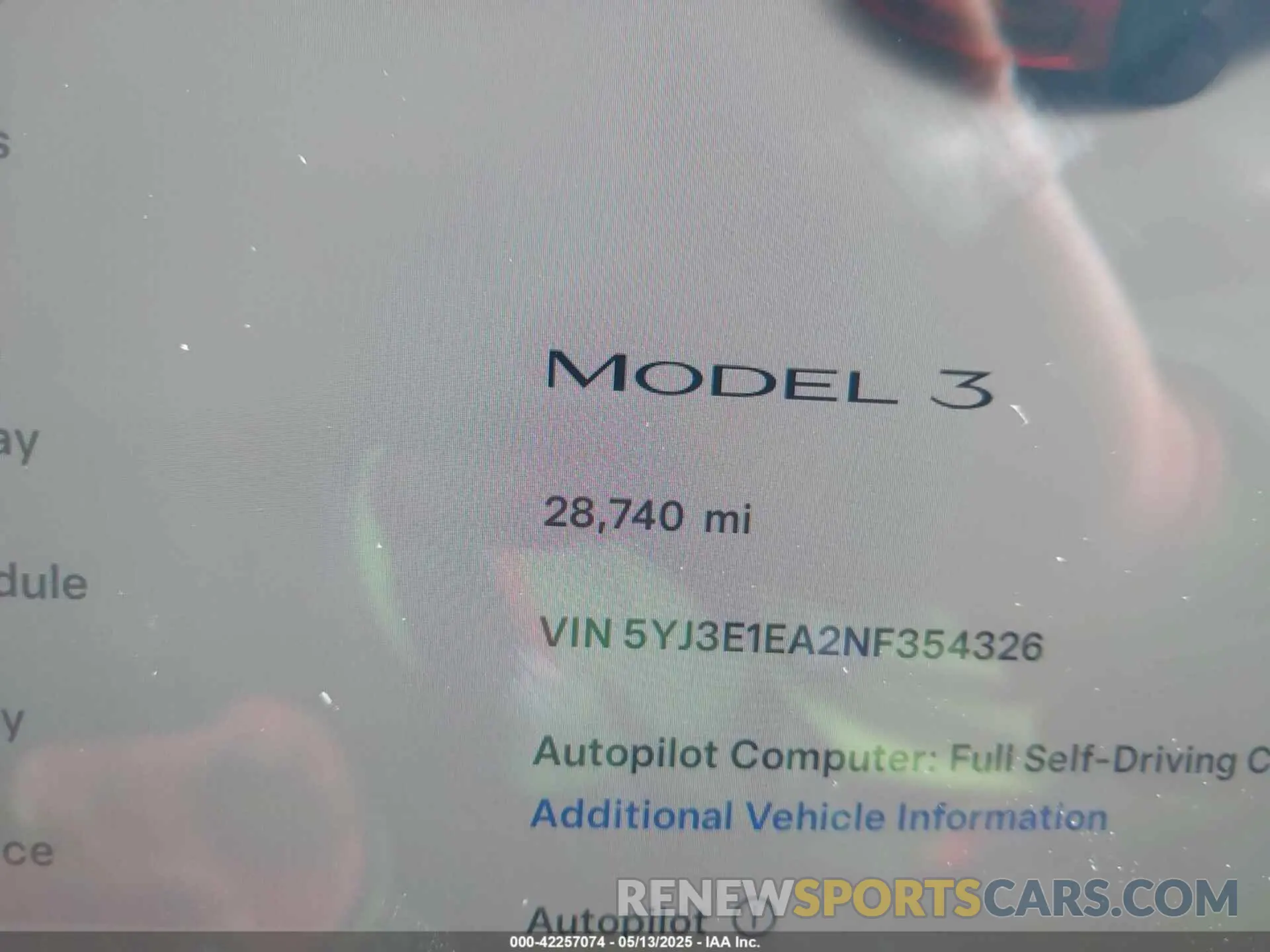 16 Photograph of a damaged car 5YJ3E1EA2NF354326 TESLA MODEL 3 2022