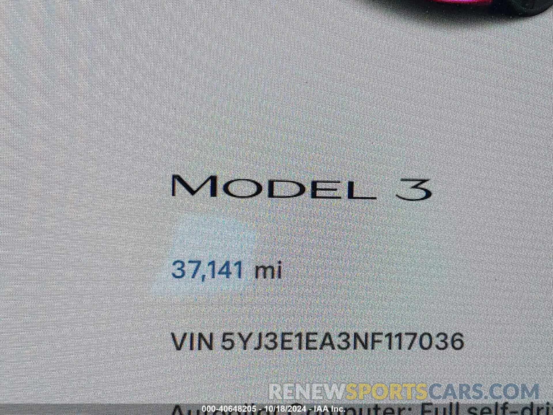 15 Photograph of a damaged car 5YJ3E1EA3NF117036 TESLA MODEL 3 2022