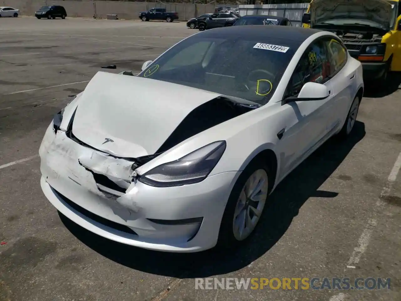 2 Photograph of a damaged car 5YJ3E1EA3NF144110 TESLA MODEL 3 2022